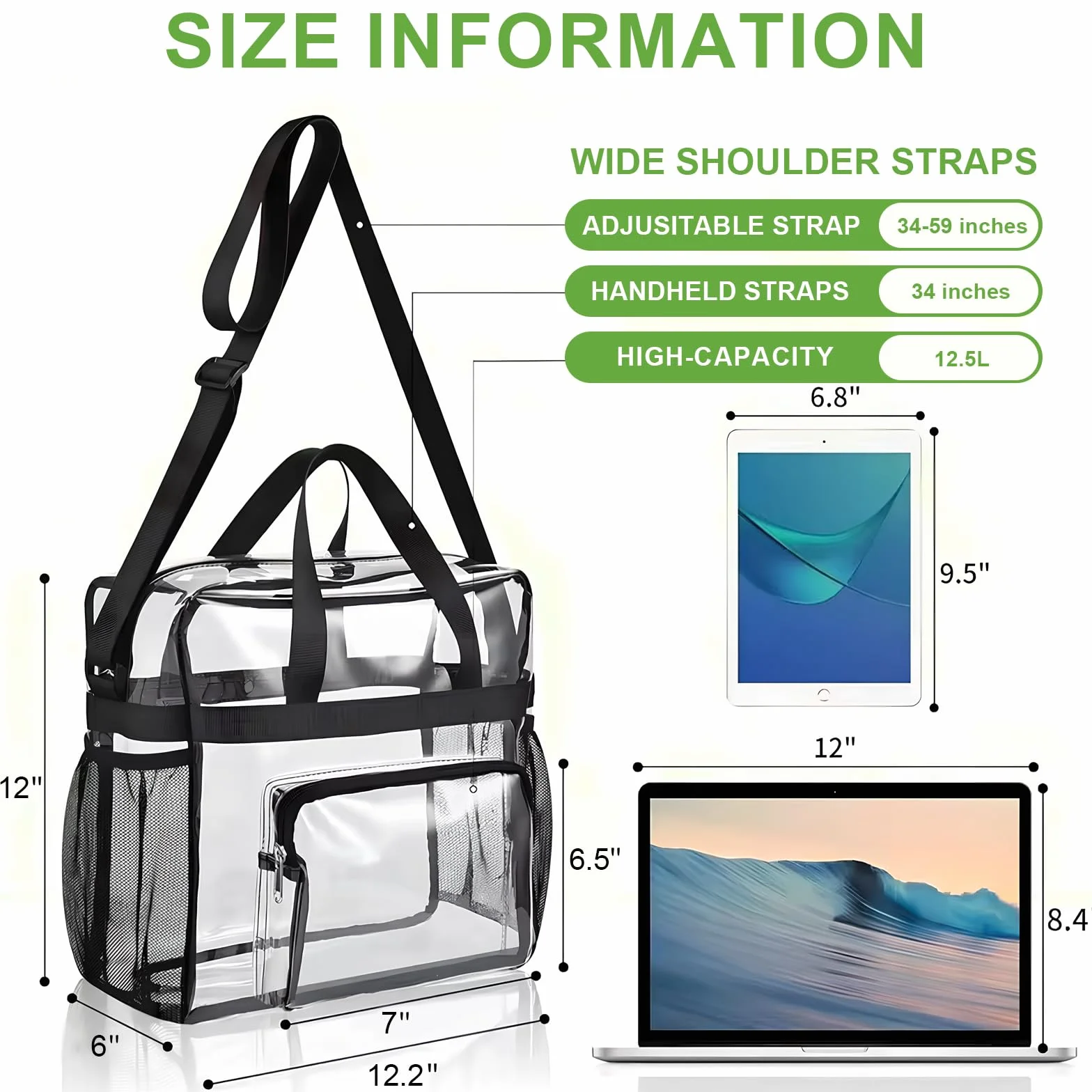 Przezroczysta torba PVC 31x30x15 cm na siłownię do biblioteki