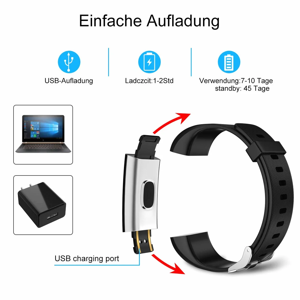 LEBEXY Bransoletka fitness, wodoszczelna IP68, zegarek fitness, smartwatch, krokomierz, monitor aktywności, licznik kalorii, zegarek sportowy