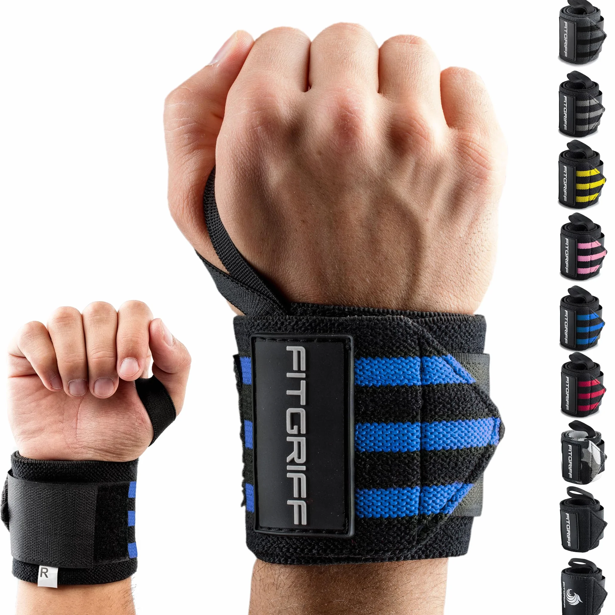 FITGRIFF® Bandaże na nadgarstek, 45 cm, do fitnessu, podparcia nadgarstka, kulturystyki, sportów siłowych i crossfitu