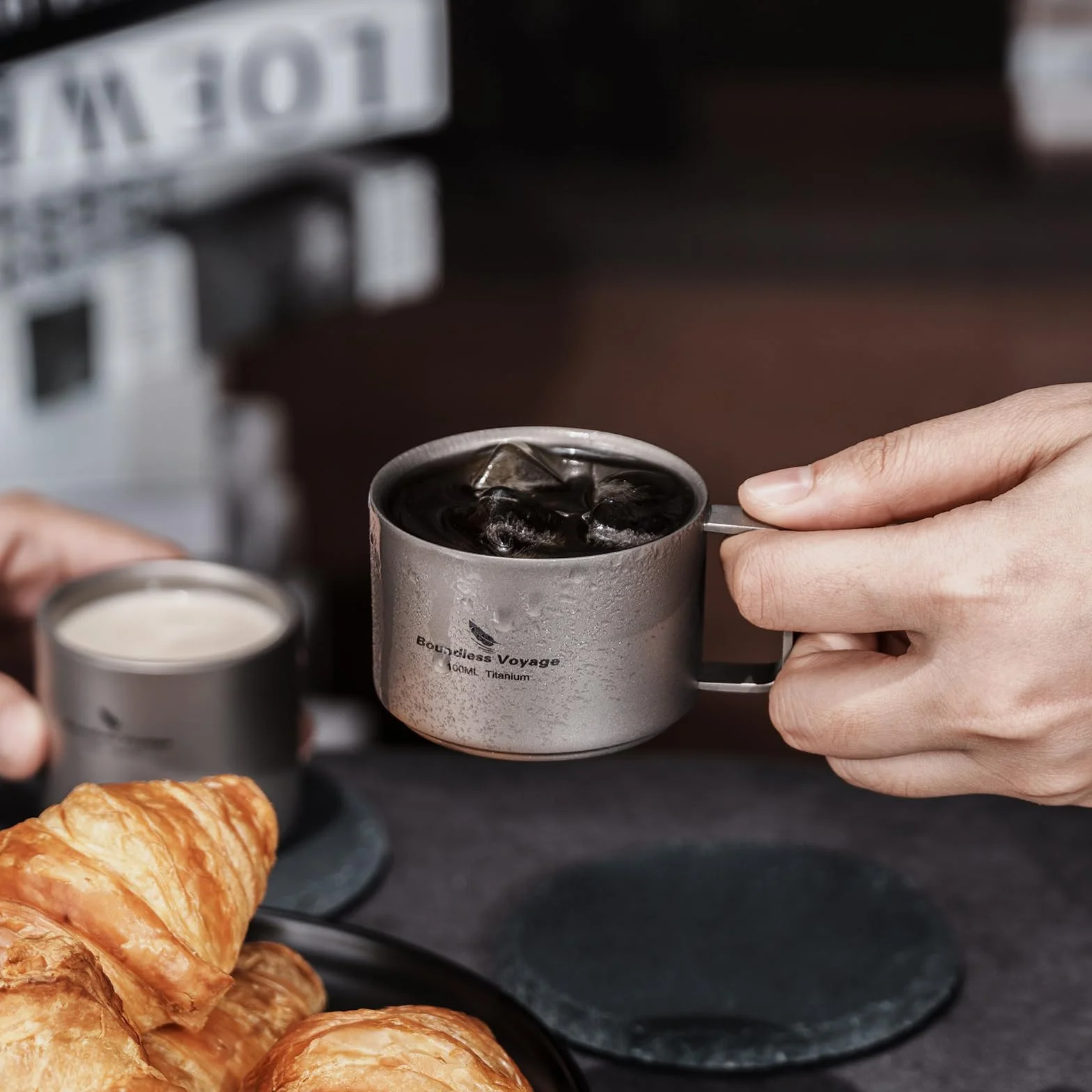 iBasingo Tytanowa filiżanka do kawy, 100 ml, z podwójnymi ściankami, mini kubek do espresso, do użytku na zewnątrz, na kemping, podróż, przenośny, trwały, metalowy naczynie do picia, Ti3085D (3)