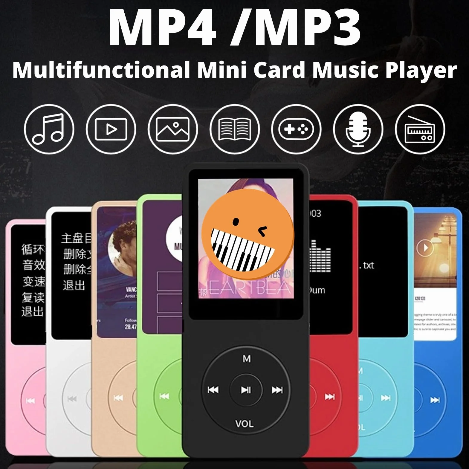 Odtwarzacz MP3 MP4 dla Dzieci 1,8 Cala Ekran HD Radio FM Słuchawki Przenośny Audio HiFi Dyktafon Różowy