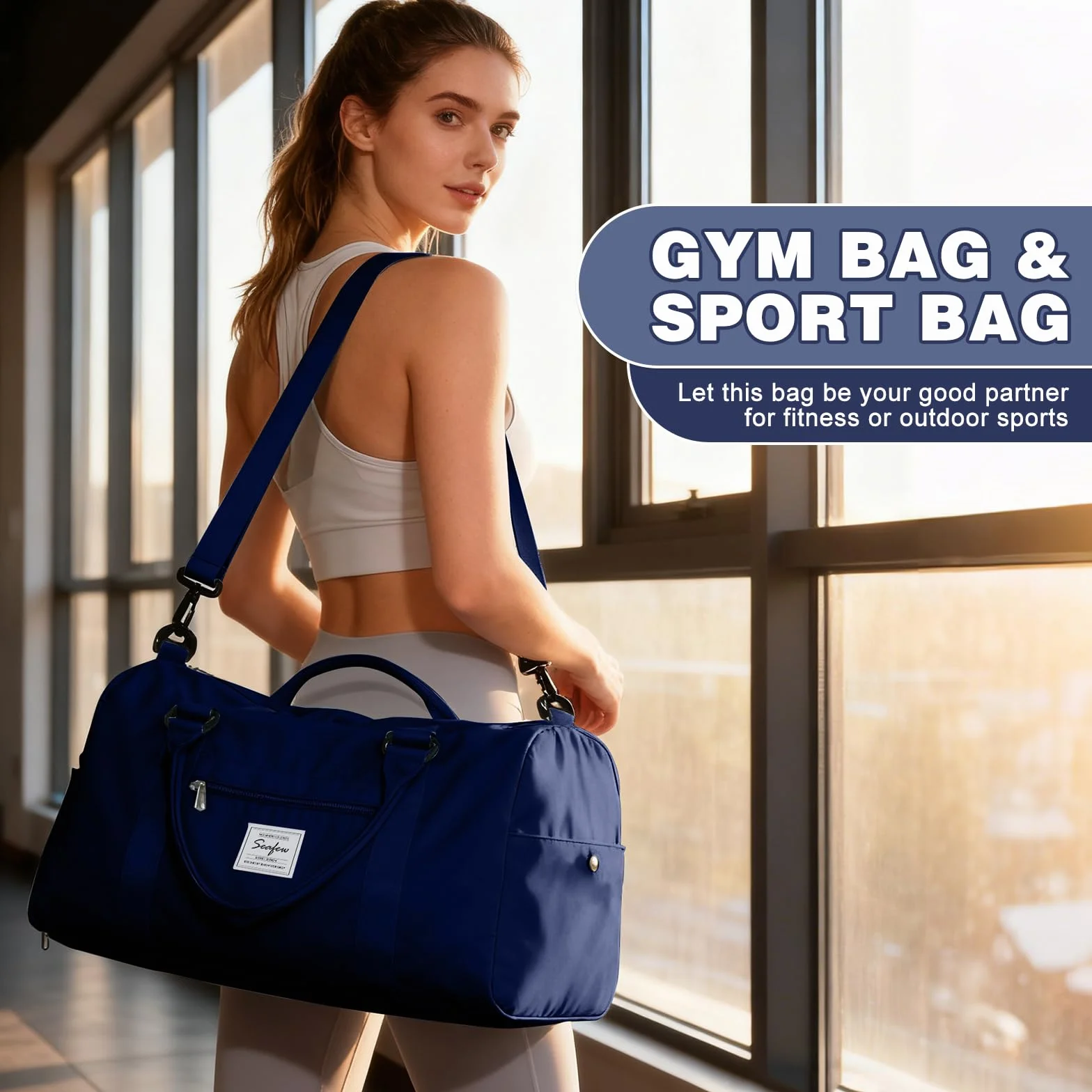 Torba Sportowa Damska Męska Podróżna Wodoodporna z Kieszenią na Buty A4 Królewski Niebieski