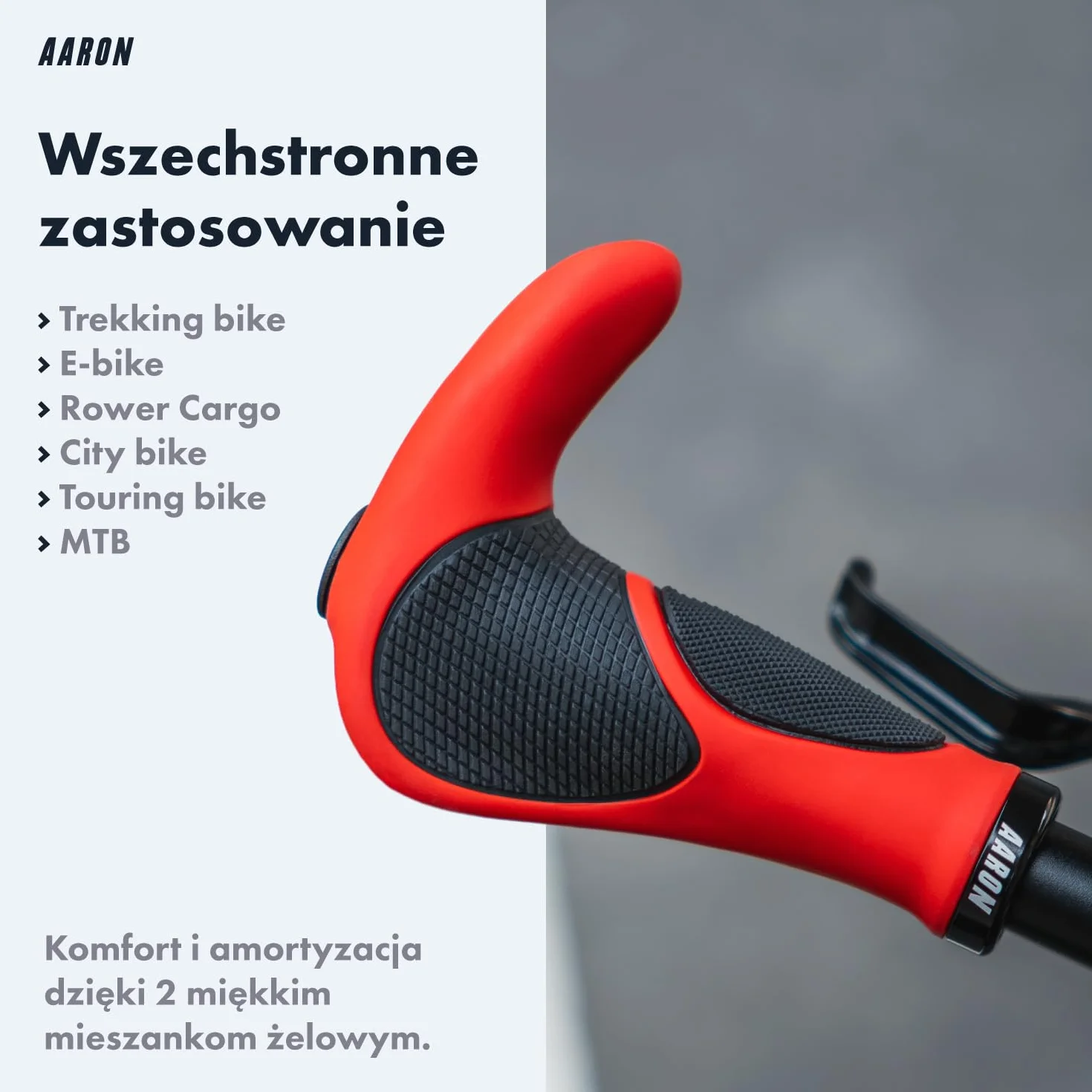 Aaron Horn - uchwyty na kierownicę z żelową amortyzacją - ergonomiczne rogi kierownicy z antypoślizgowego kauczuku - uchwyty rowerowe do e-bike, roweru trekkingowego, roweru górskiego, roweru