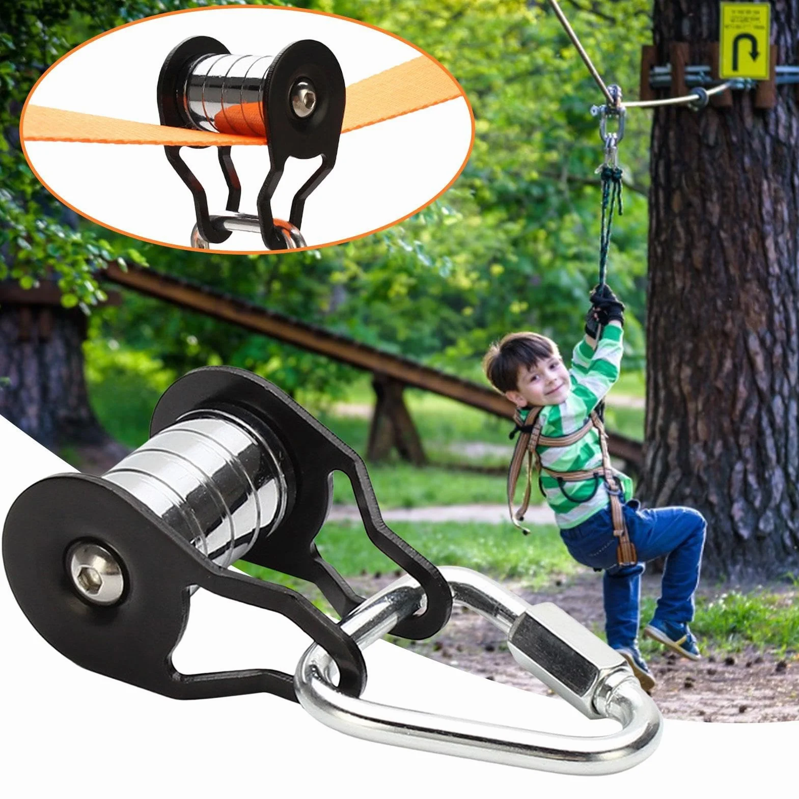 Slackl Slider Zipline Kit dla dzieci, zje?d?alnia linowa, rolka linowa, rolka linowa, do mocowania ka?dym SlackLi, zestaw do u?ytku zewn?trz, podwórko, zamek b?yskawiczny Li ne