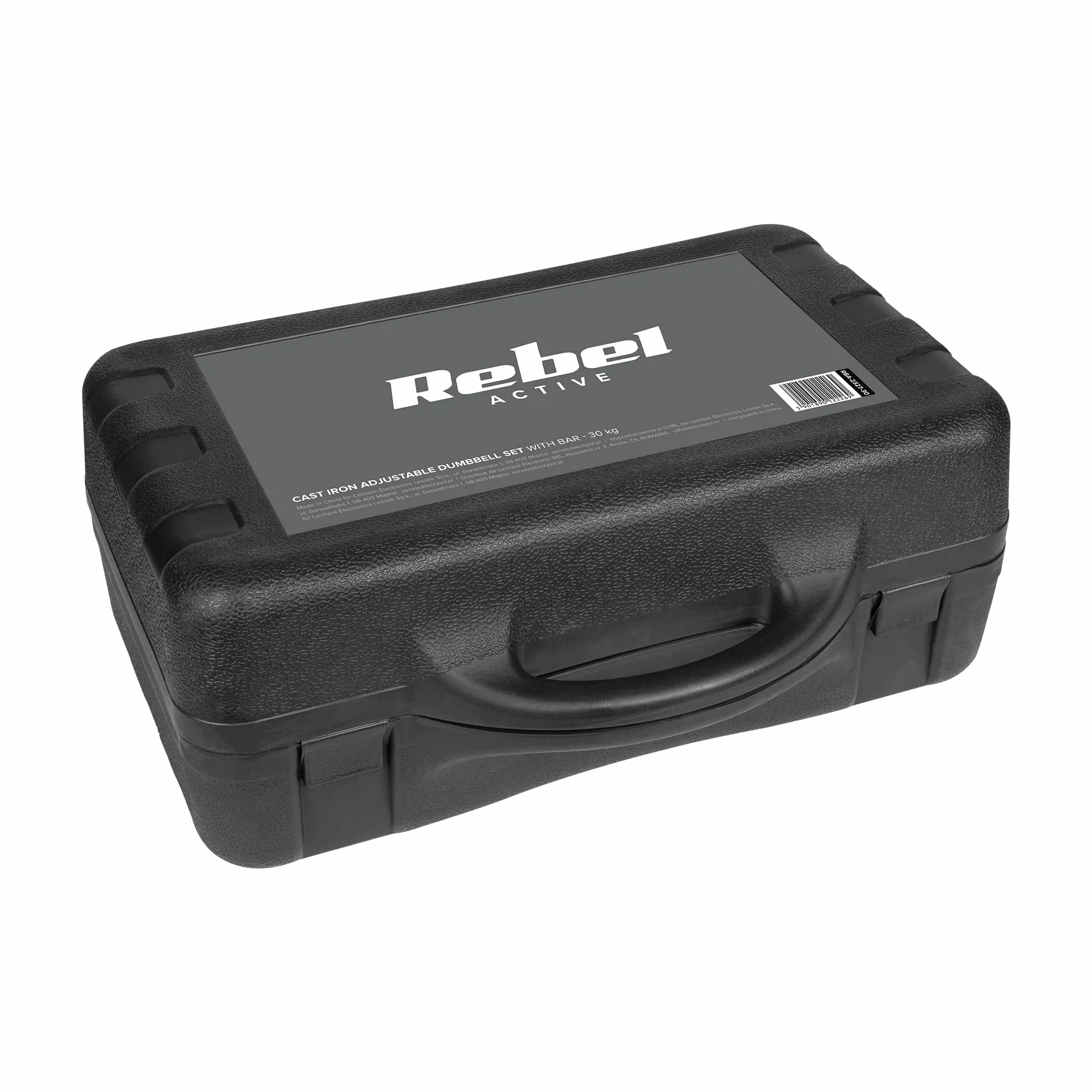 Rebel Electro Hantle Żeliwne w Walizce z Gryfem Zestaw 30kg Regulowane RBA-2327-30