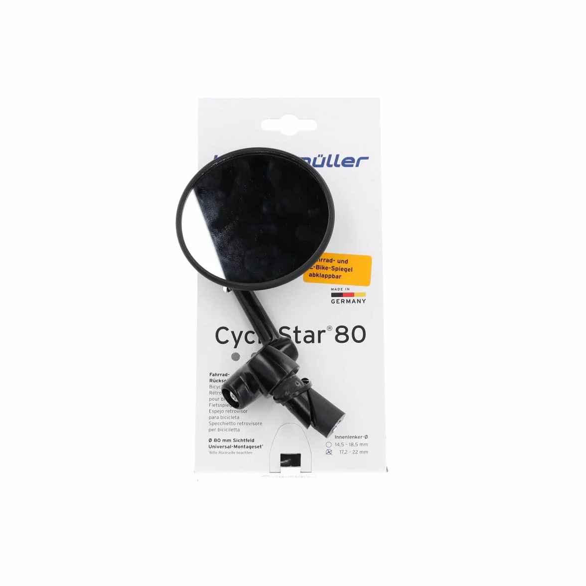 Busch & Müller Lusterko rowerowe Cycle Star Ø 80 mm wewnętrzna osłona kierownicy 17,2-22 mm, składane, 903/7
