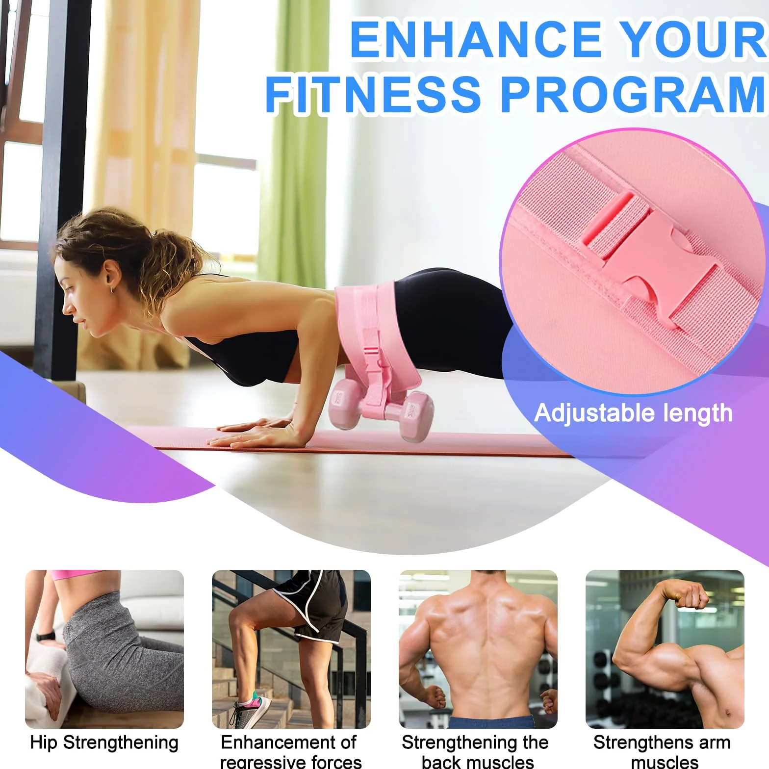 Pas do hip thrust, pas biodrowy do hantli, pas obciążeniowy do dodatkowego ciężaru, regulowany pas do ćwiczeń bioder, mostek pośladkowy, plank, pas obciążeniowy do krótkich hantli i kettlebells
