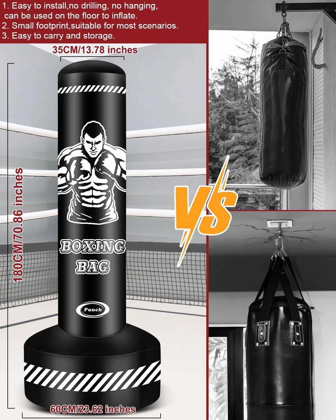 Stojąca Torba Bokserska Nadmuchiwana 180 cm do Kickboxingu MMA Muay Thai Trening Fitness