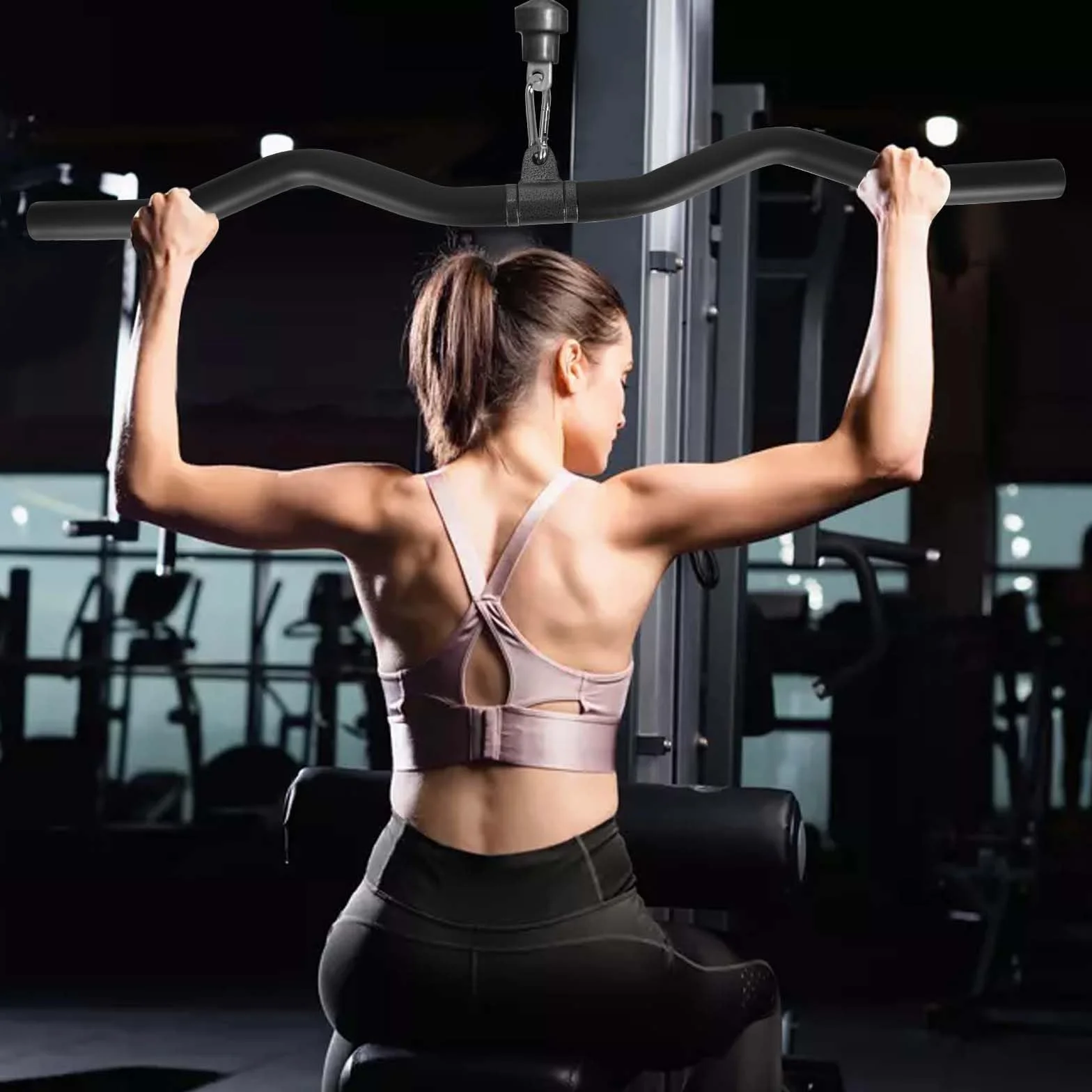 Drążek do bicepsów i tricepsa, ergonomiczny pręt latowy 80 cm czarny