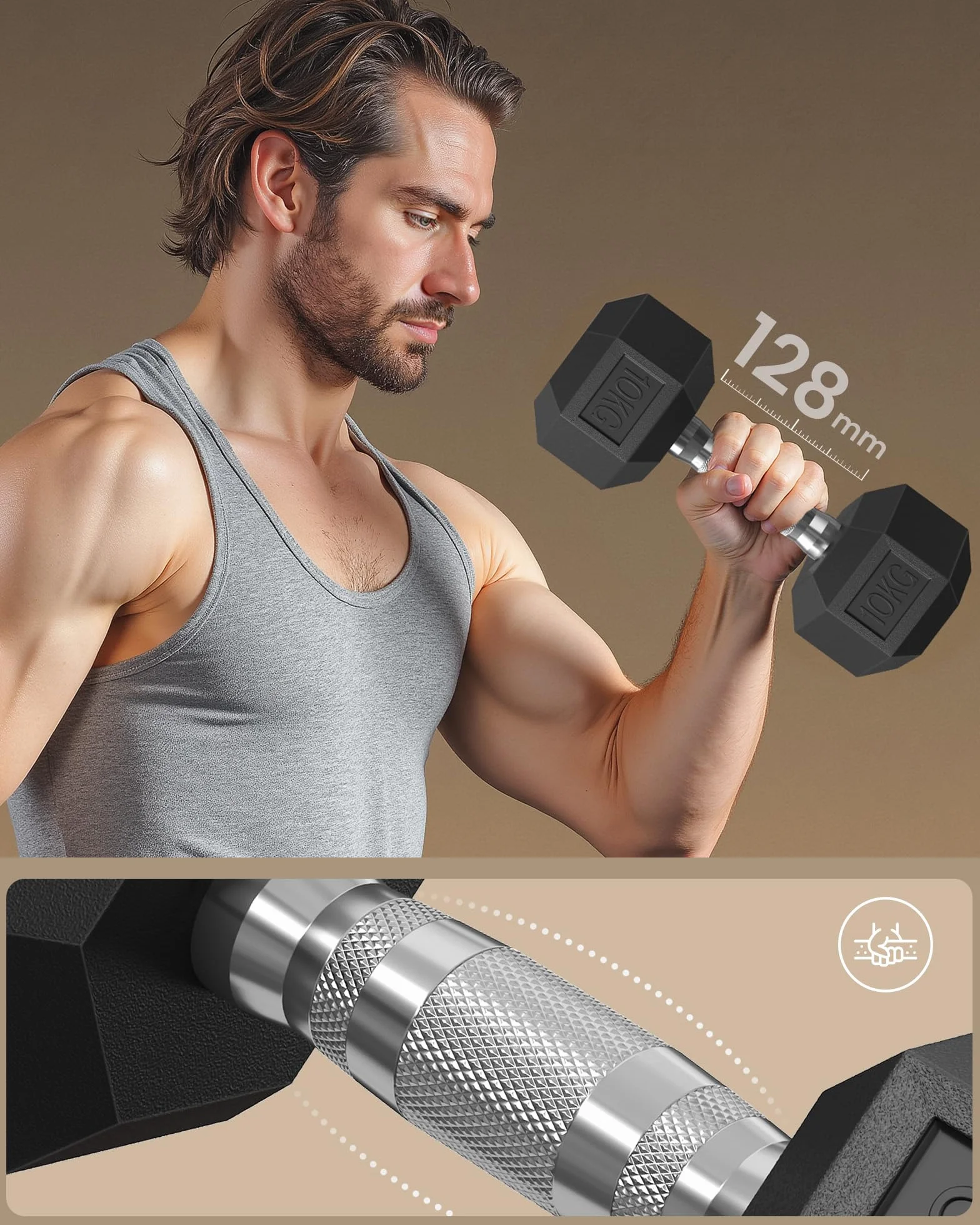 SONGMICS 2 x 5 kg 2 x 10 kg zestaw hantli sześciokątnych do treningu fitness, podnoszenia ciężarów w domu, na siłownię, czarny atrament