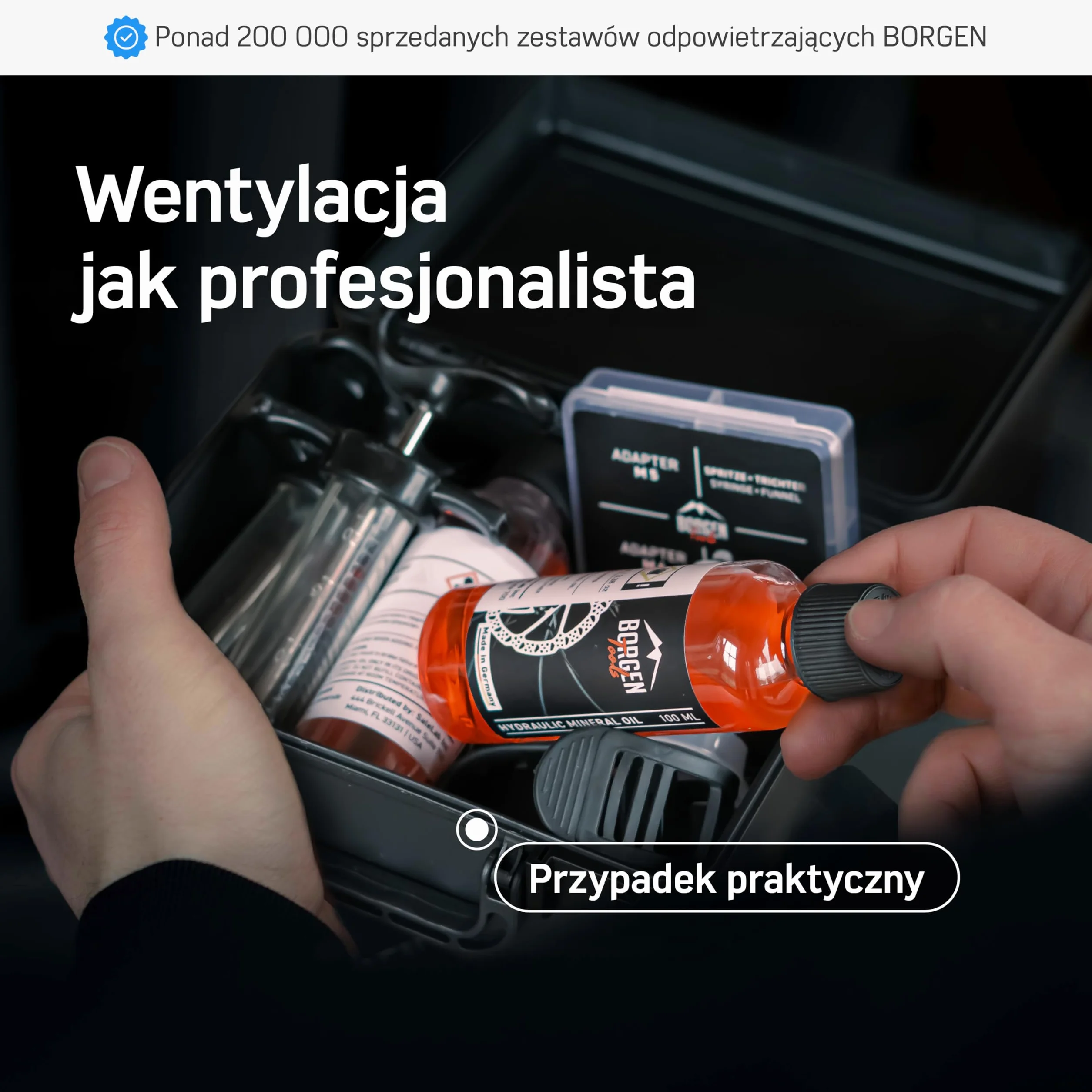 Borgen PRO Brake Bleed Kit zestaw odpowietrzający do Shimano Tektro TRP z olejem mineralnym 2× płyn hamulcowy