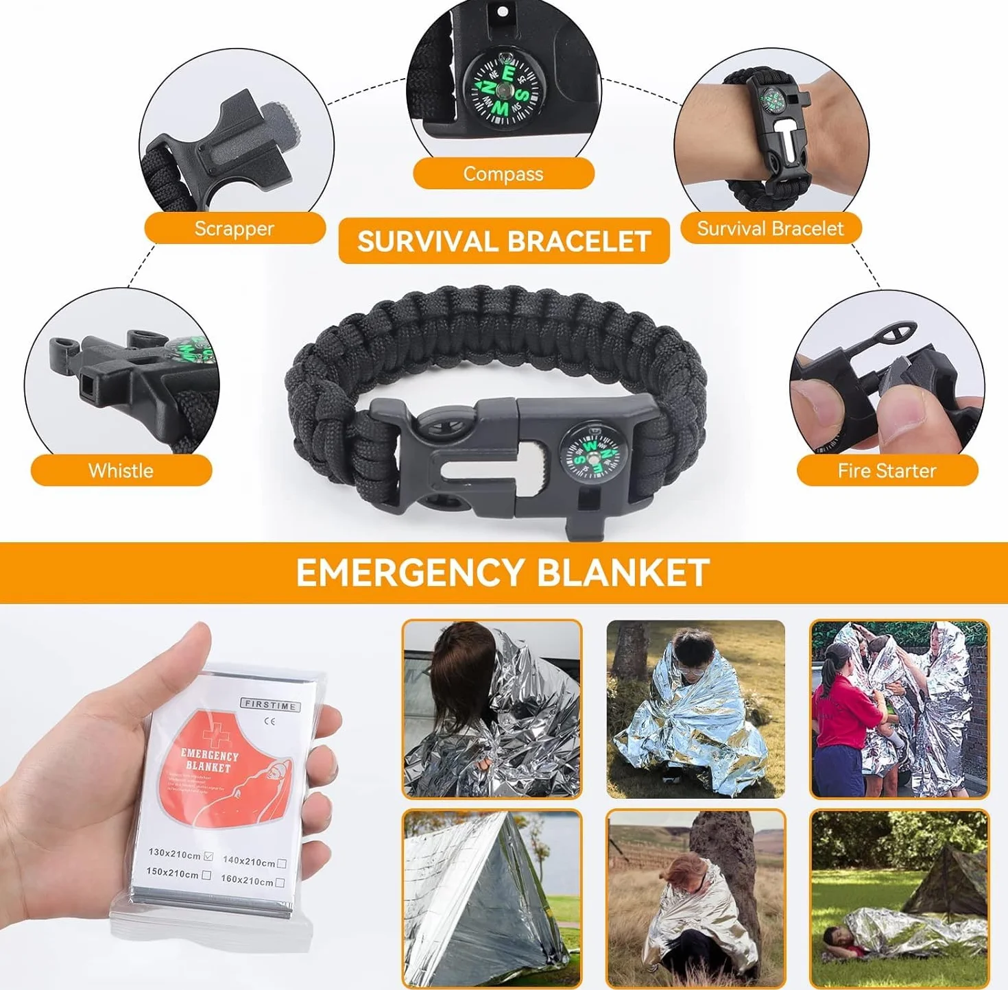 Zestaw survivalowy do użytku na zewnątrz, 18 w 1, profesjonalny zestaw awaryjny do użytku na zewnątrz, do domu, zestaw noży klasy premium, wyposażenie survivalowe, na kemping, do bushcraftu, wędrówek