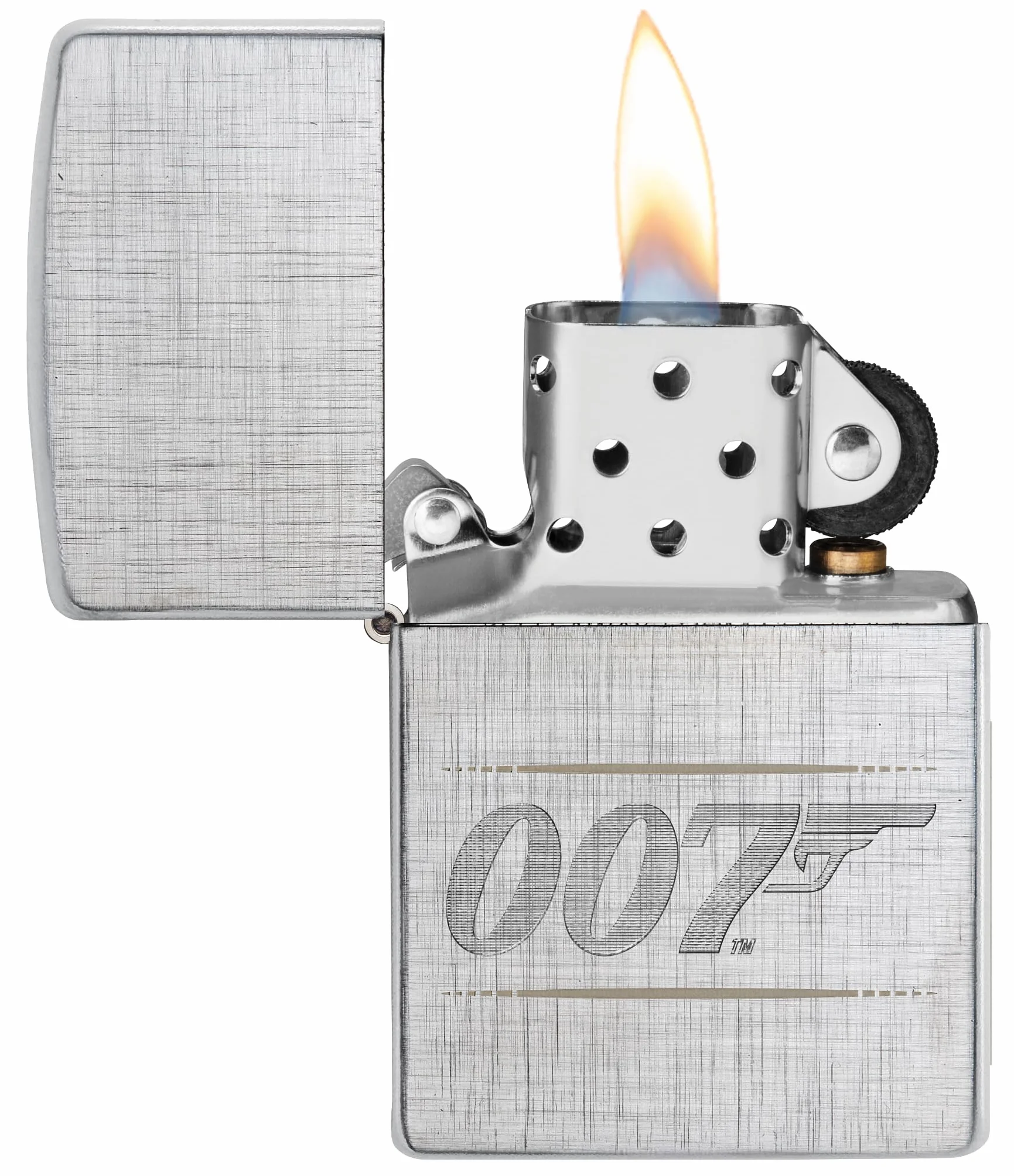 Zippo James Bond Bt 007 Gun Logo Zapalniczka Sztormowa, Grawerowanie Laserowe/Automatyczne, Wielokrotnego Użytku, do Napełniania, Wiatroodporna Konstrukcja, Wykonano w USA, Wzór Splotu Diagonalnego