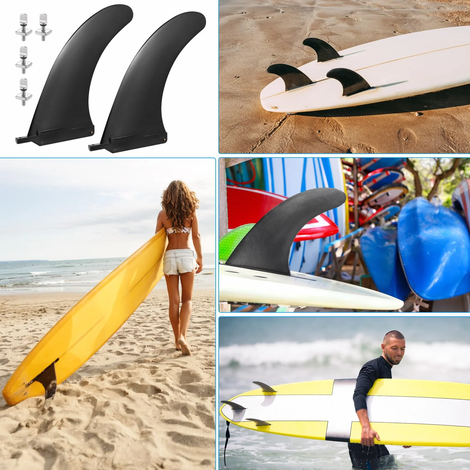 Zocipro Sup Finne, 2 sztuki, zdejmowana deska surfingowa SUP z 4 śrubami, wzmocniona, nylonowa, centralna płetwa, do deski SUP, nadmuchiwany kajak, długa deska