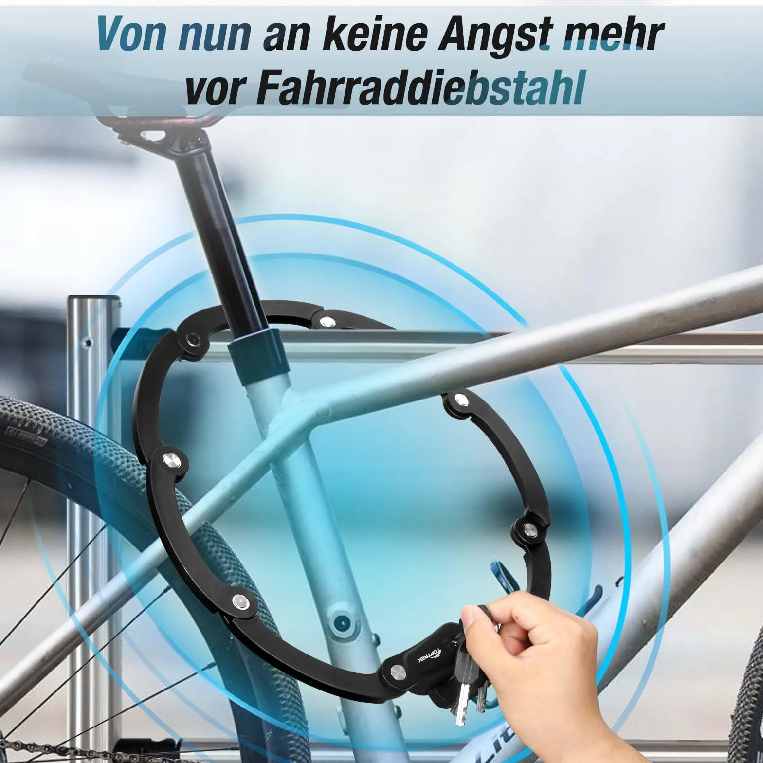 Toptrek składany zamek rowerowy 100 cm z uchwytem StVZO USB