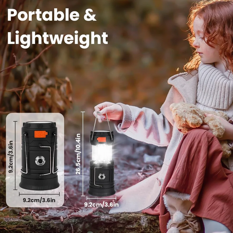 HOTUT Latarka kempingowa, ładowalna lampa, przenośna latarnia słoneczna, latarka ze składanym uchwytem, korbą i ładowarką USB, LED światło na kemping, piesze