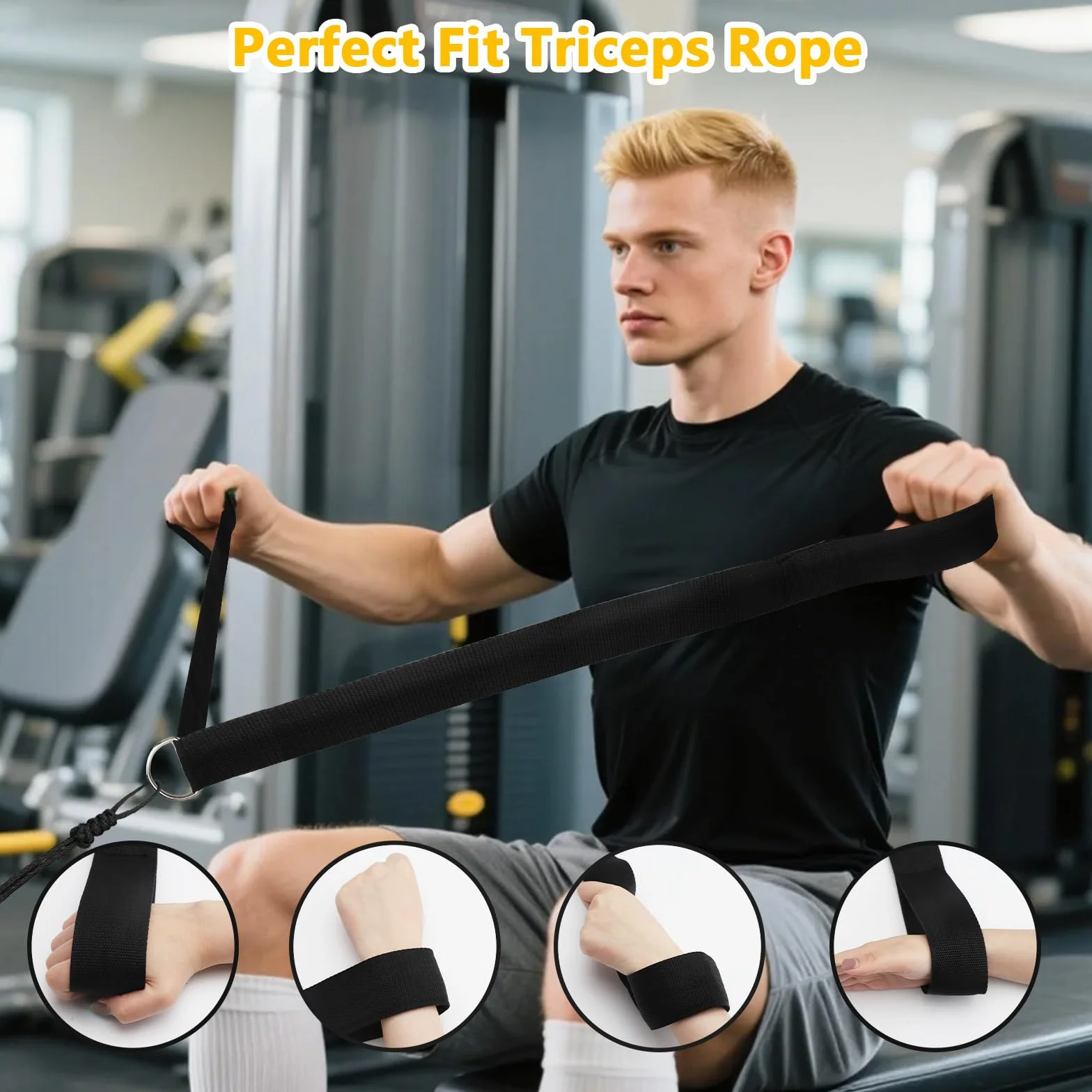 APOMOONS Linka do tricepsa z torbą do przechowywania, urządzenie do treningu tricepsa na kablu, linka fitness do treningu siłowego w siłowni, sprzęt fitness do treningu tricepsa dla domu (czarny)