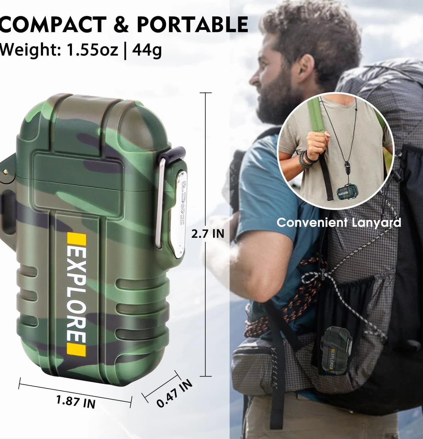 LcFun Elektryczna zapalniczka plazmowa wodoszczelna wiatroszczelna do ponownego ładowania survivalowa