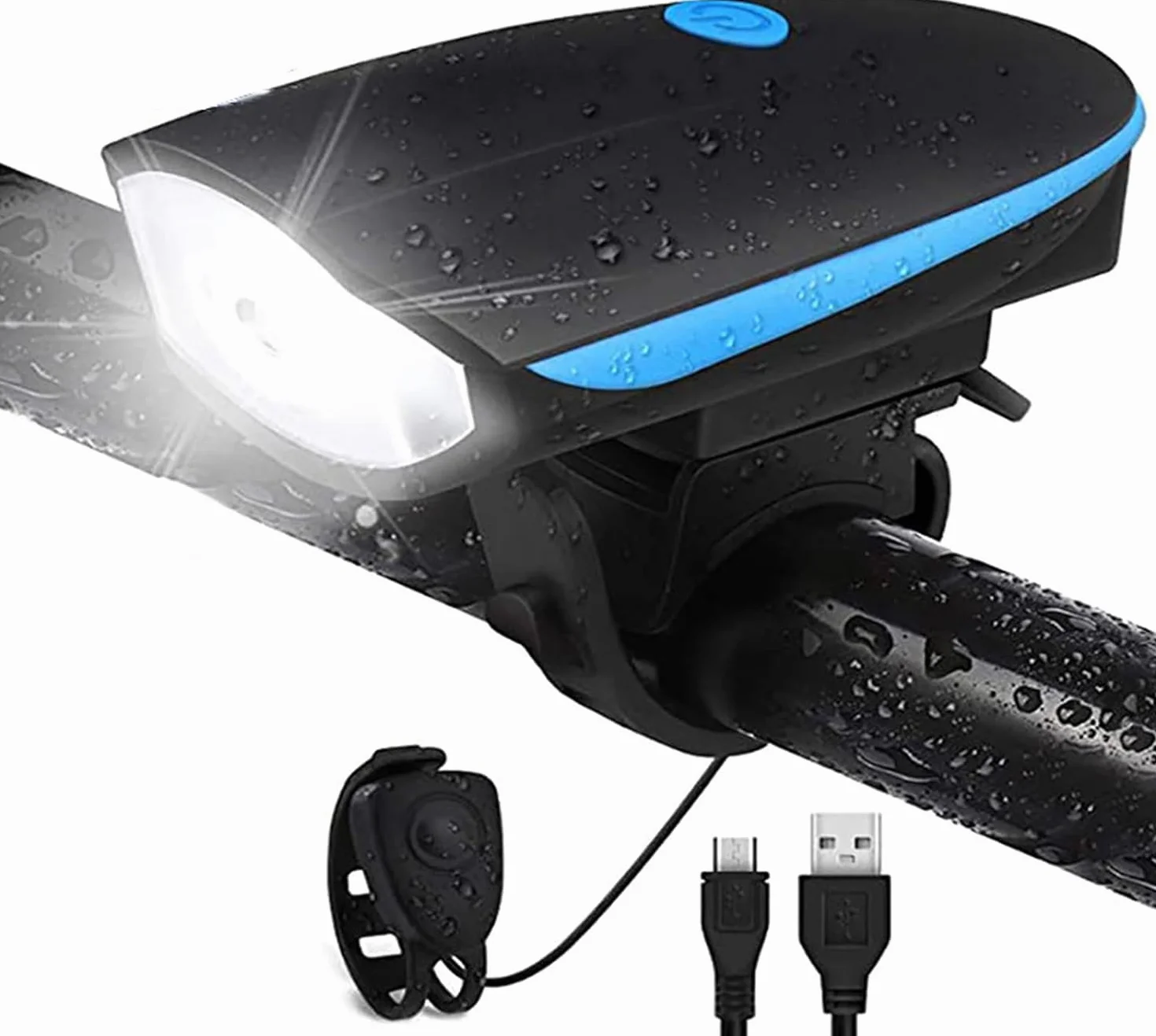 Ładowalna lampa rowerowa z elektrycznym dzwonkiem, super jasna lampa rowerowa do jazdy na rowerze nocnym, akcesoria do rowerów górskich dla dorosłych dla dzieci -