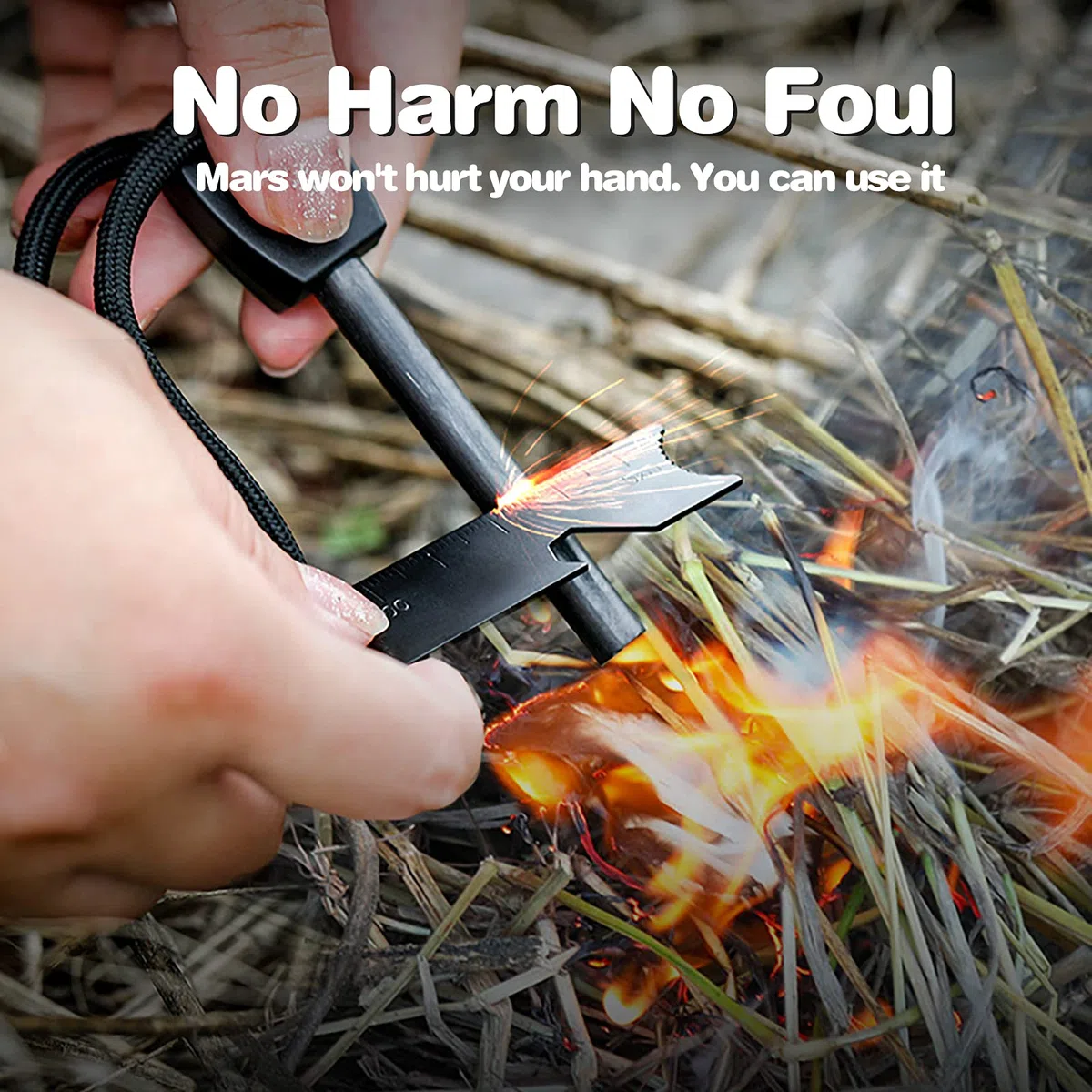 Feuerstahl Mit Handmade 7 in 1 Set Feuerstein Feuerstarter Fireflint Magnesium Feuerzeuge Mit Griff 10,000 Zündungen Raditioneller Extrem Starker Funkenflug Feuerstein Für Outdoor Survival Bushcraft