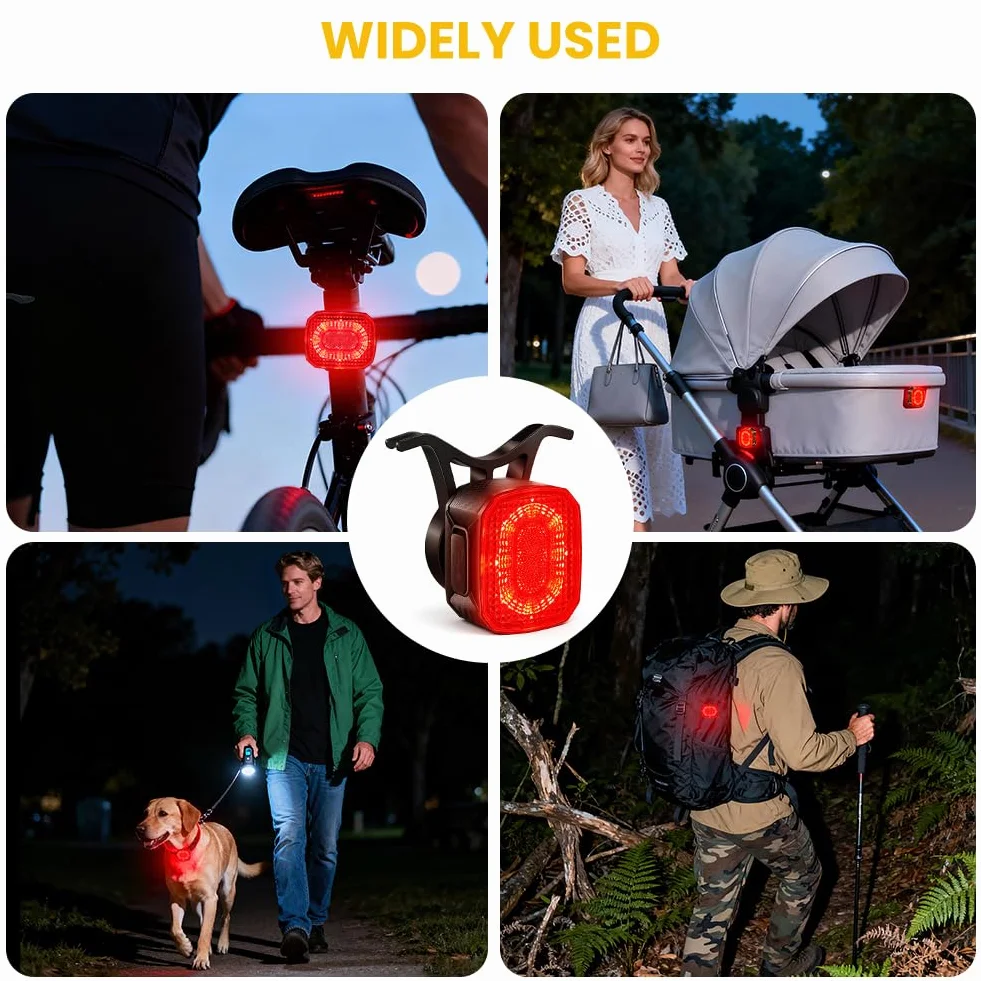 Ainiv Inteligentna Tylna Lampa Rowerowa z Czujnikiem Hamulca, Ładowana Przez USB, Wodoodporna, Tylna Lampa Rowerowa z Ostrzeżeniem Bezpieczeństwa do Jazdy Nocnej