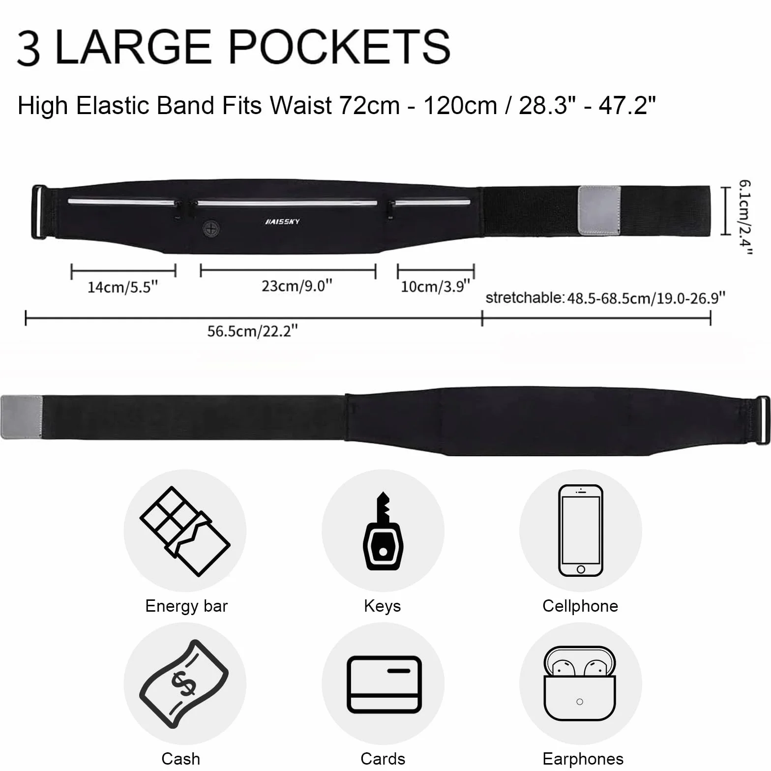 HAISSKY Pas do biegania, ultralekki pasek fitness, wodoodporny pas do biegania dla iPhone'a 17 Pro Max/16/15 Pro/14/13 Plus, torba biodrowa dla kobiet i mężczyzn, pasuje do smartfona do 6,9 cala