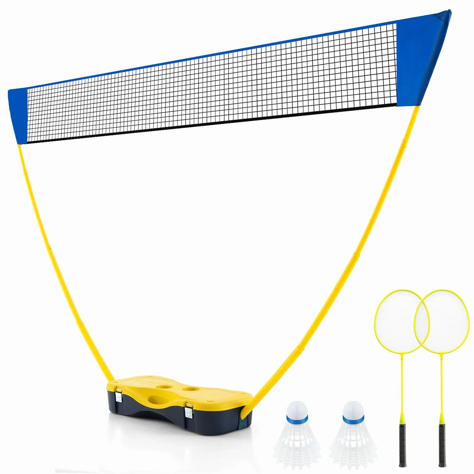 LIFEZEAL Przenośny zestaw do badminton, stojak siatkowy z wolnostojącą podstawą, przyrządy do ćwiczeń z rakietami, lotkami i siatką