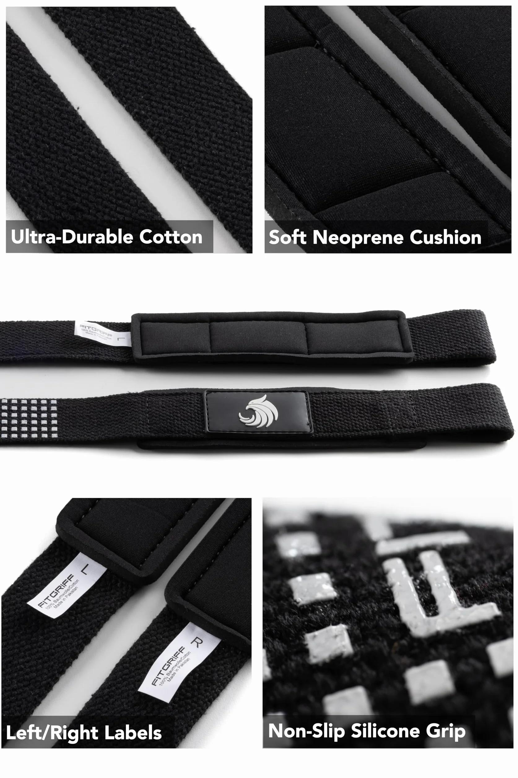 Fitgriff® Paski do podciągania (wyściełane) do treningu siłowego, kulturystyki, fitnessu, martwego ciągu, dla kobiet i mężczyzn (Silicone Grip)