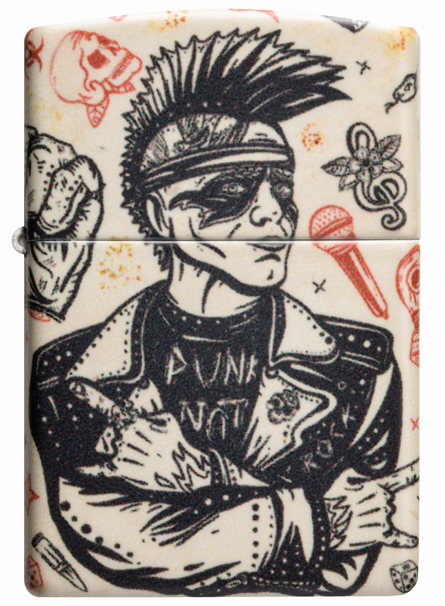Zippo Punk Rock, Zapalniczka Sztormowa, Kolorowy Nadruk, do Napełniania, Wielokrotnego Użytku, Wiatroodporna Konstrukcja, Pudełko na Prezent, Wykonano w USA, Kolor 540°