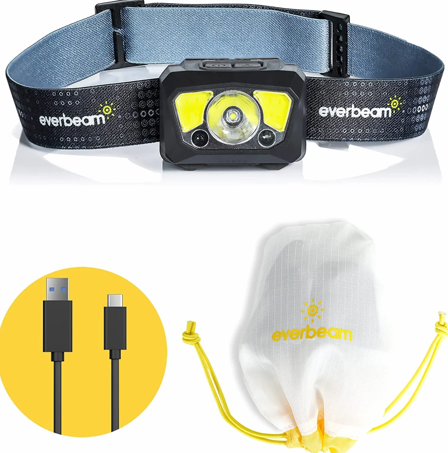 Czołówka Everbeam H7 – Wodoszczelność, Światło LED, Odnawialna Bateria, 28 godzin pracy – 1100 Lumenów – Idealna Czołówka do różnych aktywności, a w tym Wspinaczki czy Kempingu