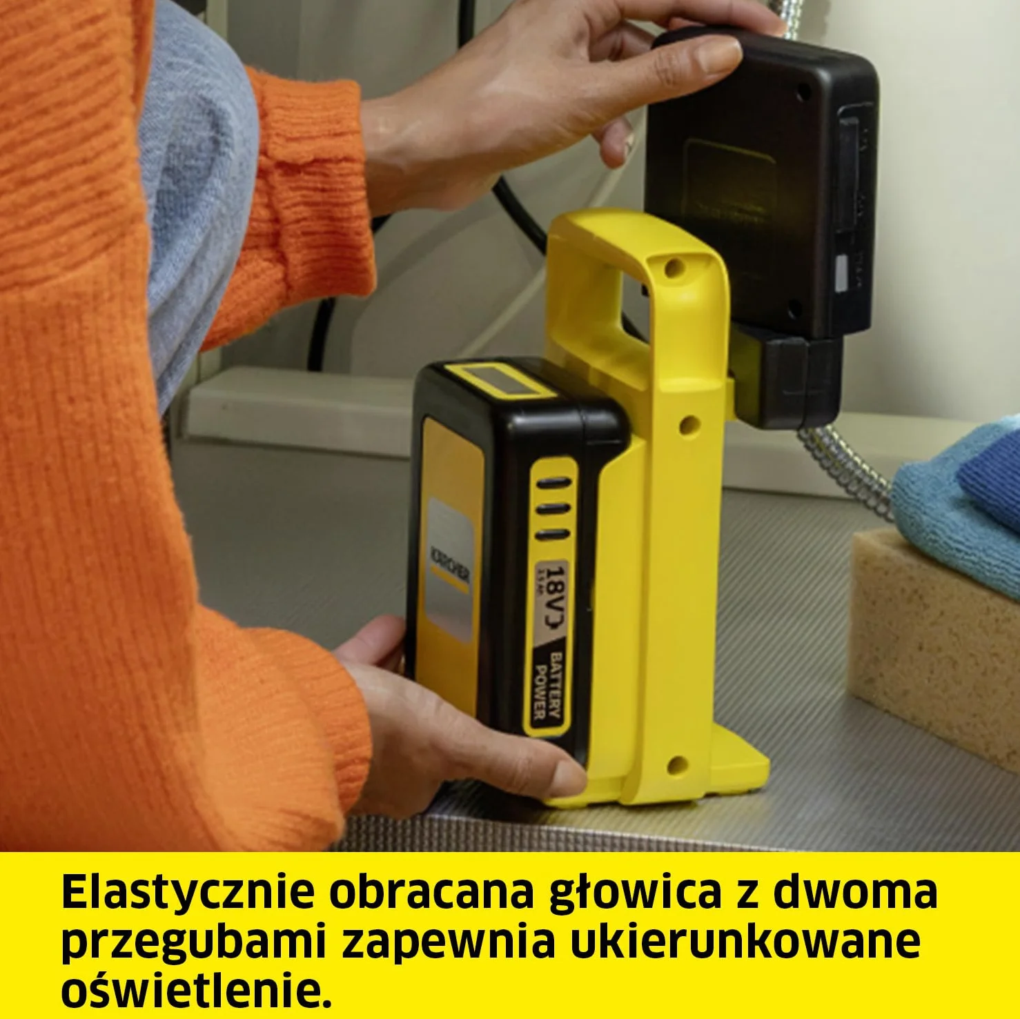 Kärcher Lampa wielofunkcyjna akumulatorowa MFL 2-18, 280 lumenów, USB C, USB A, 18 V