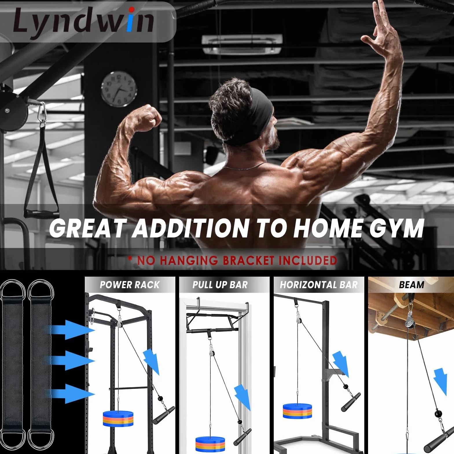 System bloczków do treningu w domu LAT PULL DOWN, 3w1 podwójny system bloczków z obciążeniem do ćwiczeń klatki piersiowej, tricepsów, bicepsów, ramion i pleców – sprzęt fitness