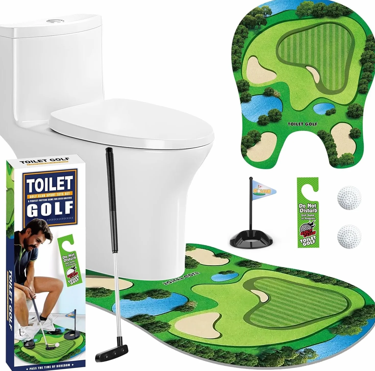 Byffoer Zestaw prezentowy do golfa toaletowego, gra w minigolfa z kijem i piłkami, zestaw do golfa toaletowego, mini golf do domu, zestaw golfowy