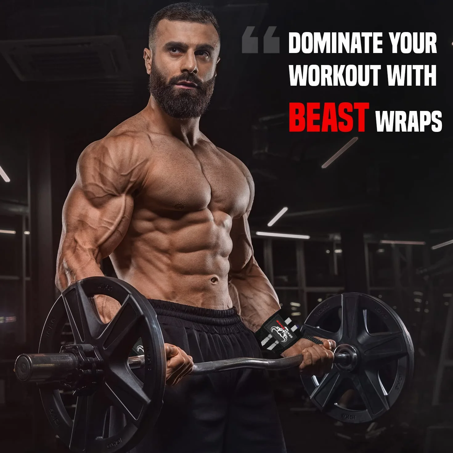 BEAST RAGE Opaski na nadgarstki do podnoszenia ciężarów, trening siłowy mięśni, trening fitness, rozciągliwy bawełniany pasek na kciuk (UP3, WHITE)