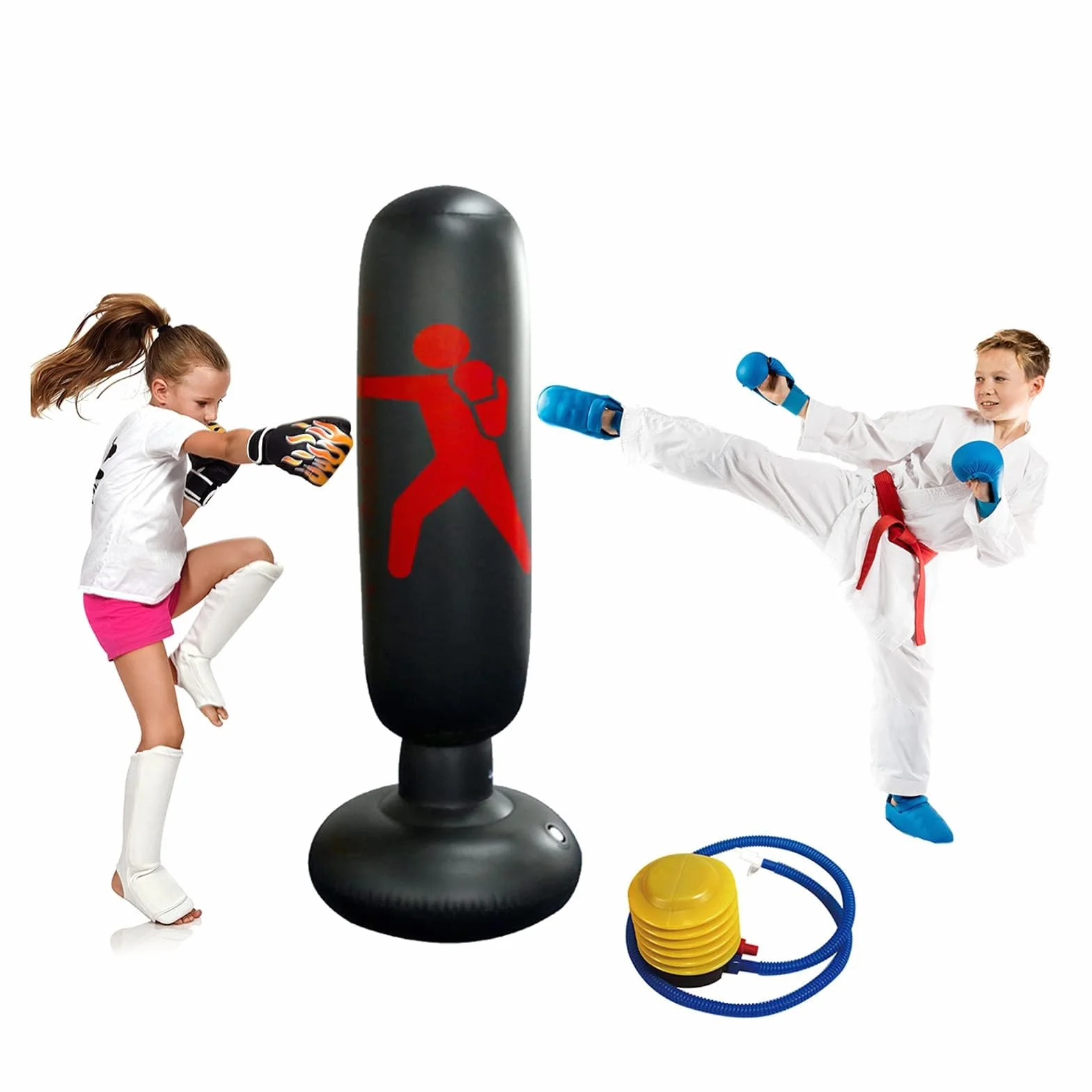 Worek bokserski dla dzieci 160 cm / 63 cali nadmuchiwany worek bokserski z kolumną bokserską i grubą podstawą do karate Kickboxing, sprzęt treningowy