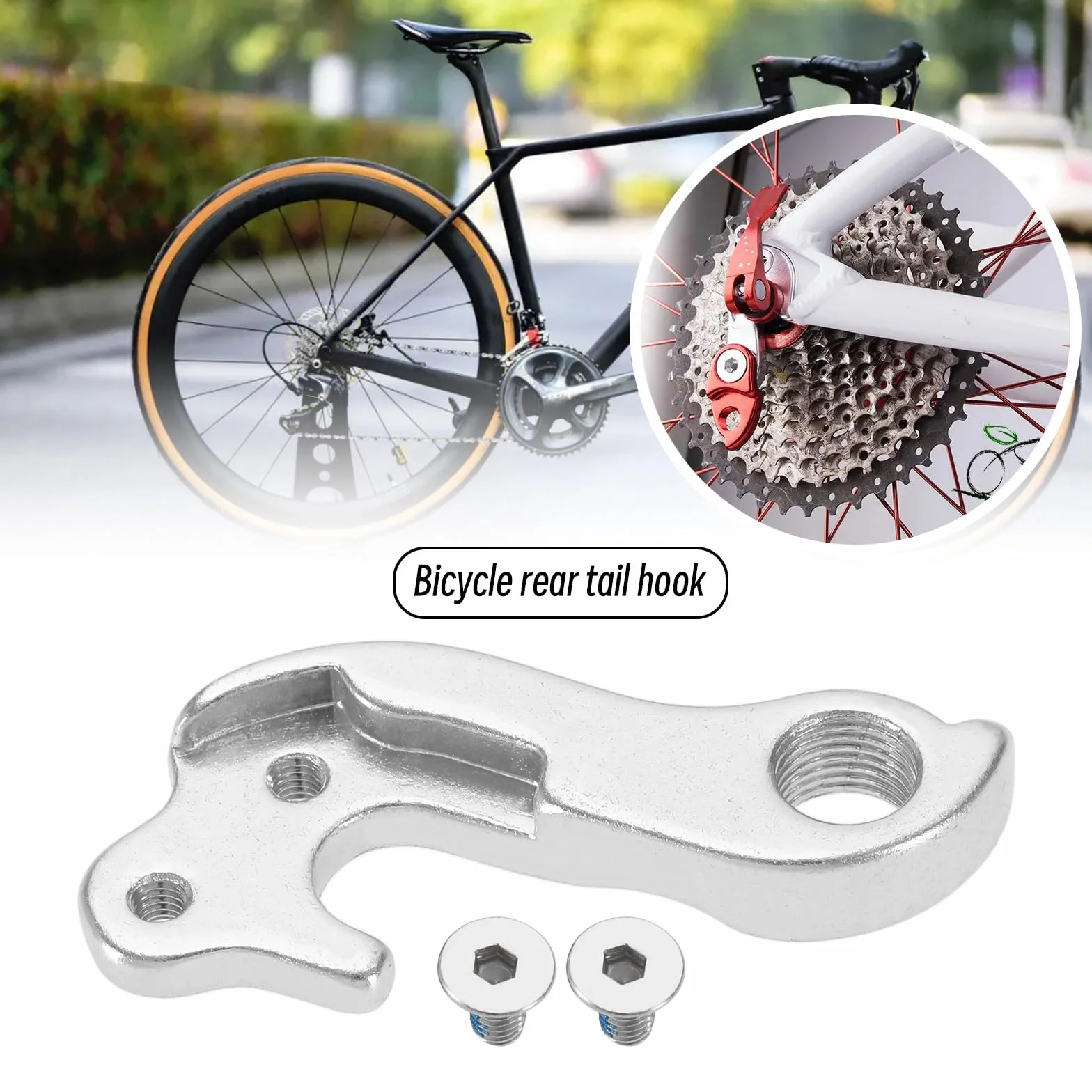 Hak przerzutki rowerowej GH-085 Haczyk przerzutki Rowerowy tylny haczyk stop aluminium z 2 śrubami kompatybilny z Marwi kompatybilny z kołem Cube, srebrny