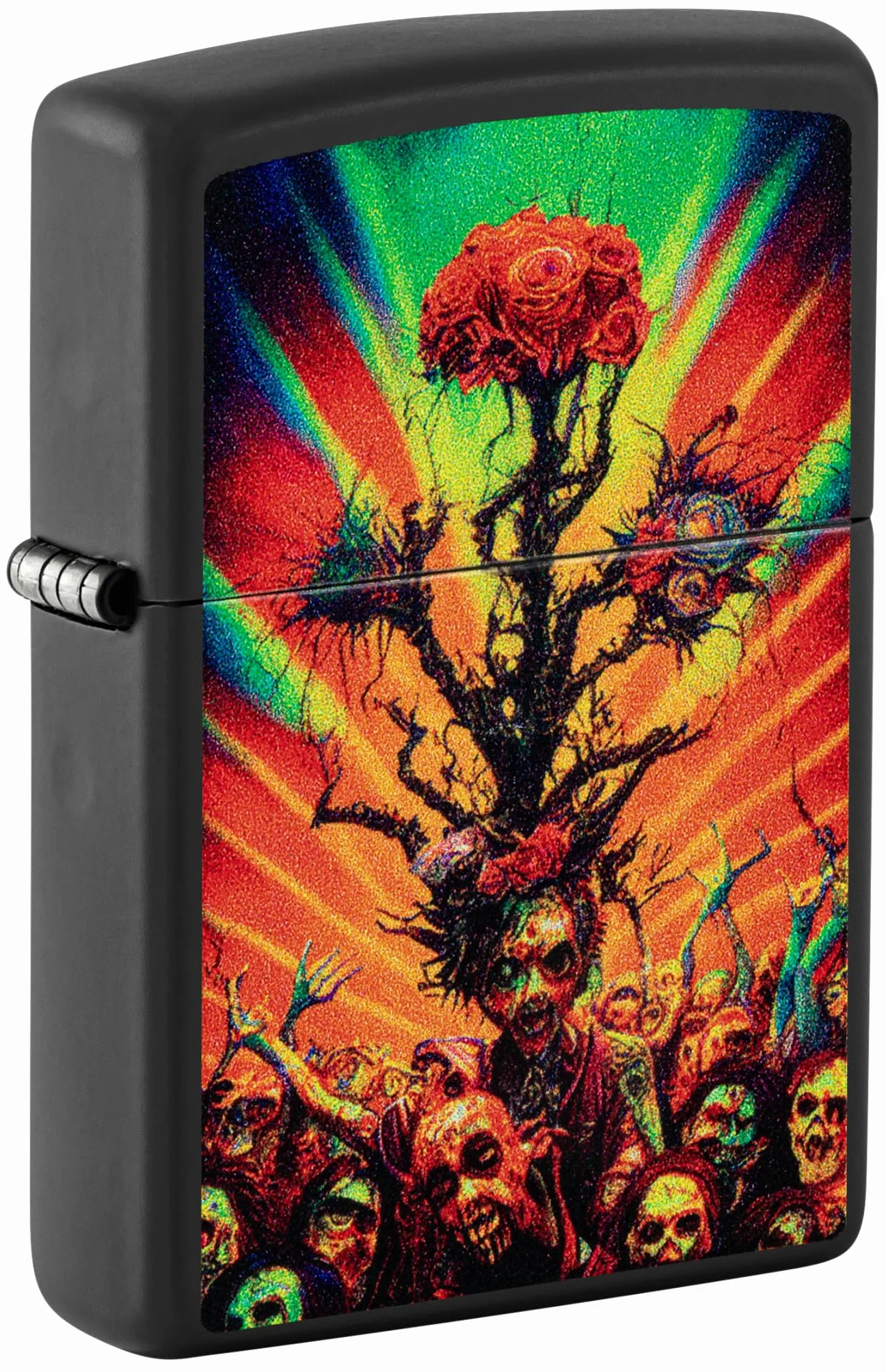 Zippo Abstract Zombie Zapalniczka Sztormowa, Kolorowy Nadruk, do Napełniania, Wielokrotnego Użytku, Wiatroodporna Konstrukcja, Pudełko na Prezent, Wykonano w USA, Kolor Czarny Matowy