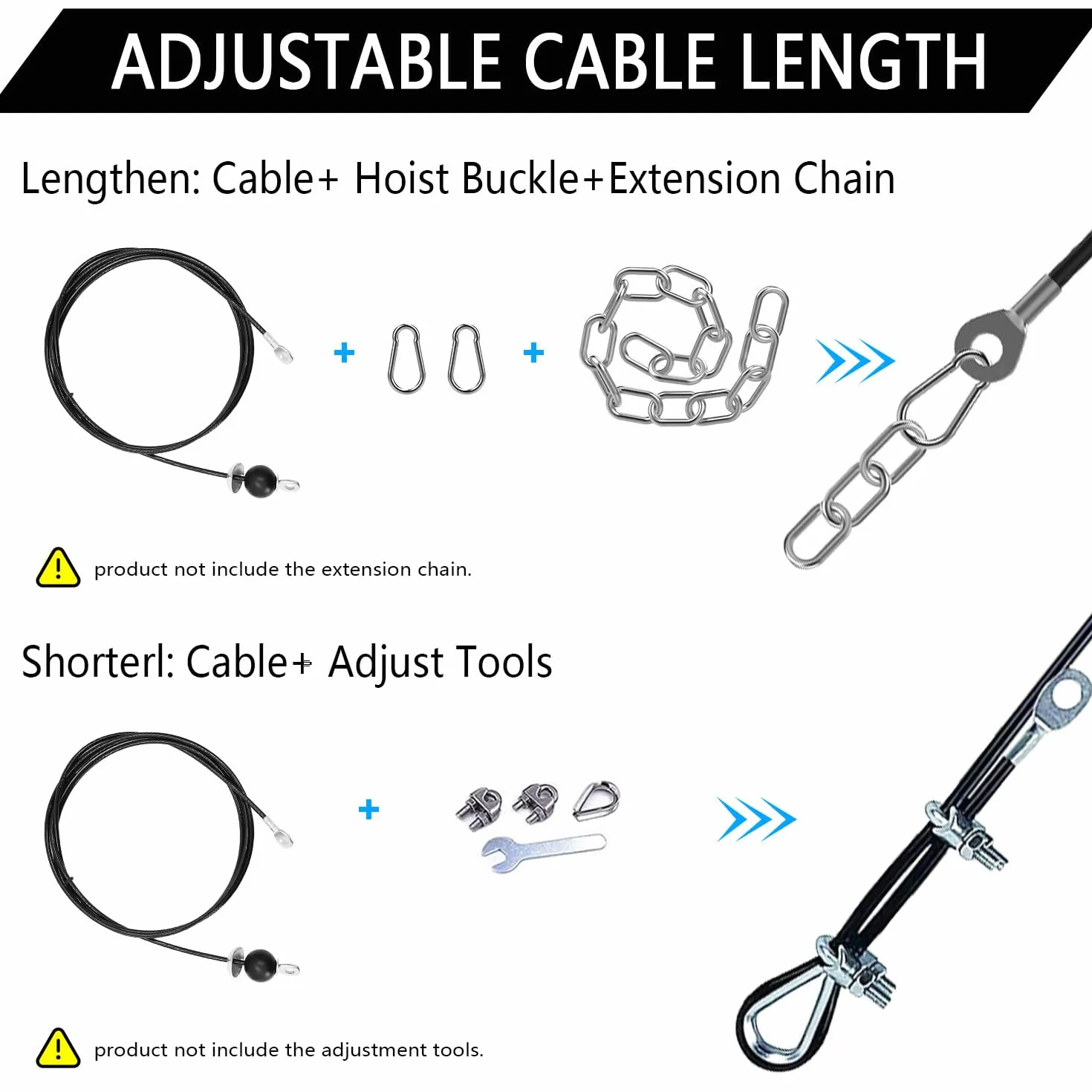 Favuit Stalowy kabel fitness domowa siłownia zapasowe kable koła pasowego wytrzymała lina stalowa do fitnessu 1,5 m/2 m/2,5 m / 2,5 m system kabli LAT rozwijane akcesoria do bicepsów tricepsów siła