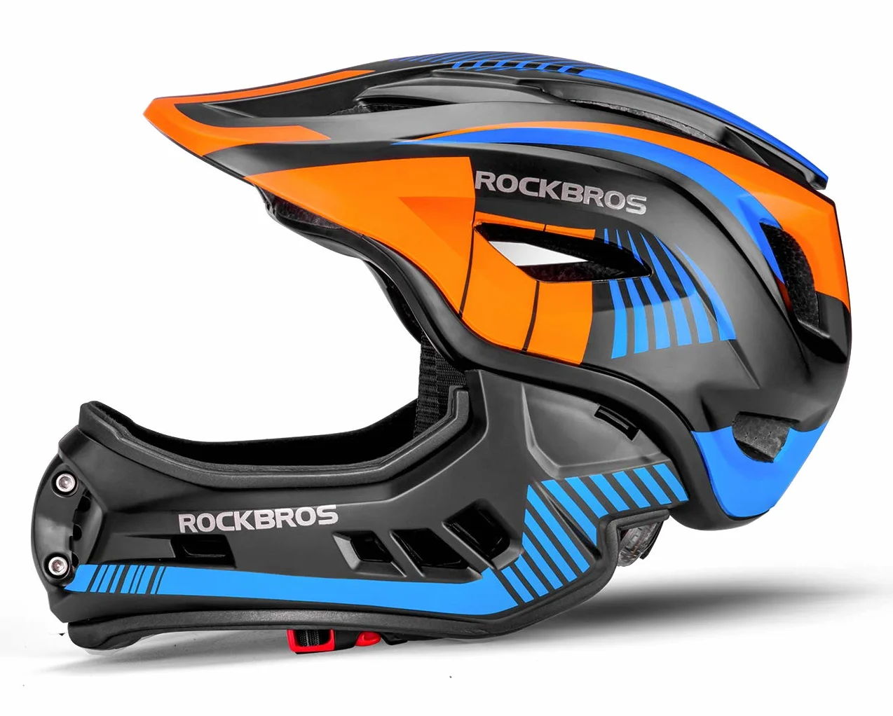 ROCKBROS Rowerowy Kask Dziecięcy, Odporny na Wstrząsy, Regulowany, Oddychający, Całotwarzowy, ze Zdejmowaną Osłoną Podbródka