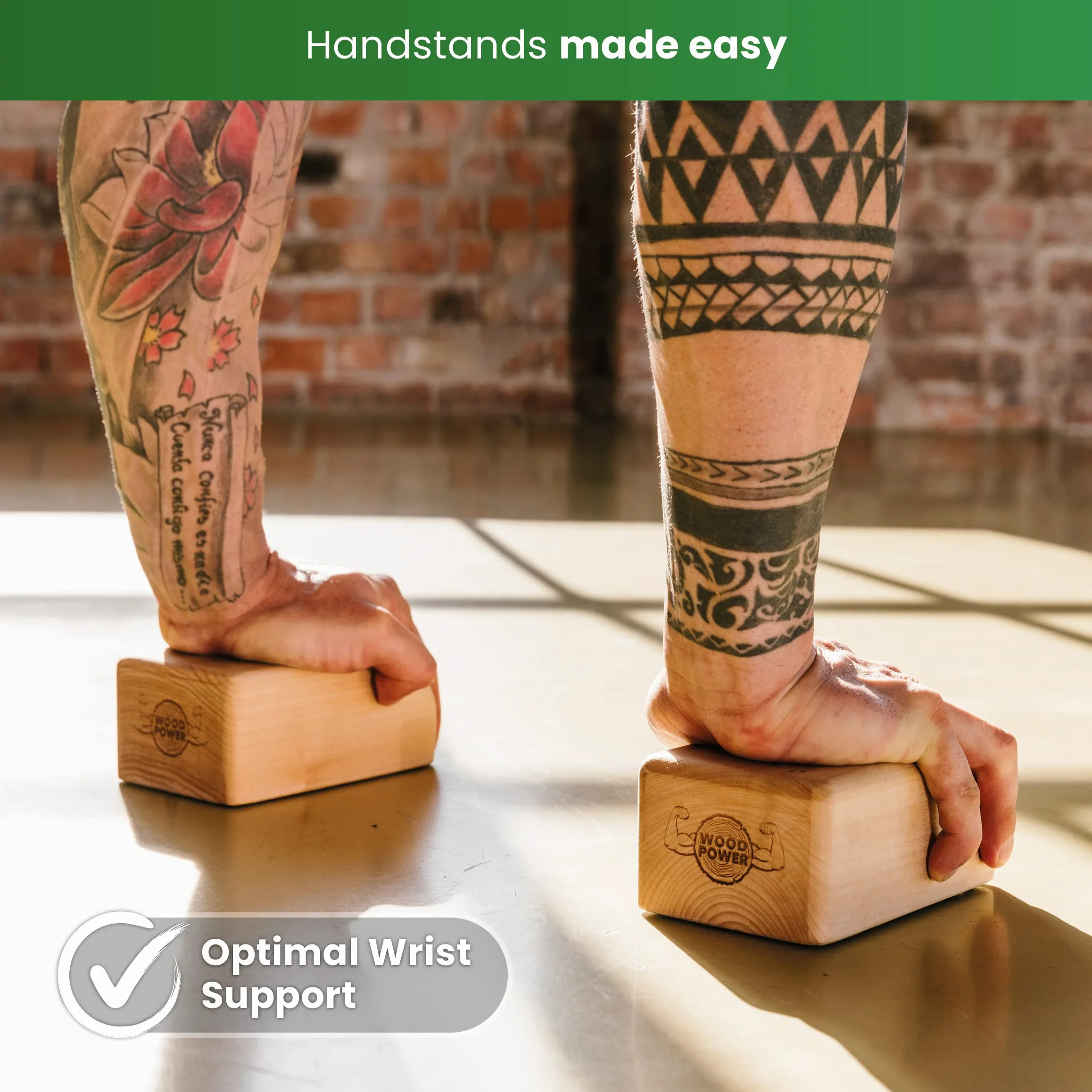 WOODPOWER® BalanceBlocks (Flat Edition) I klocki do stania na ręce i blok do jogi w jednym – wspierają nadgarstki podczas treningu bodyweight, gimnastyki, akrobatyki, jogi i wielu innych (2 sztuki)