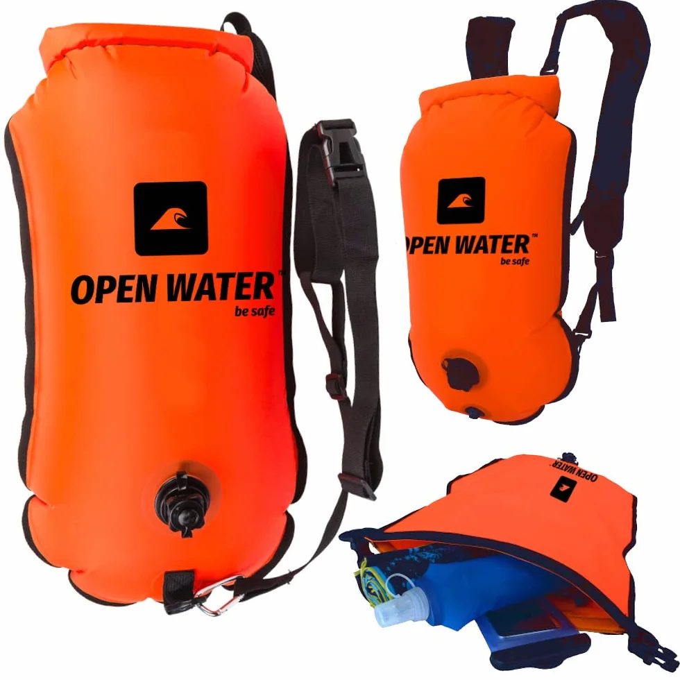 OPENWATER dmuchana bojka asekuracyjna 3w1 duża 28L z suchą kieszenią do triathlonu