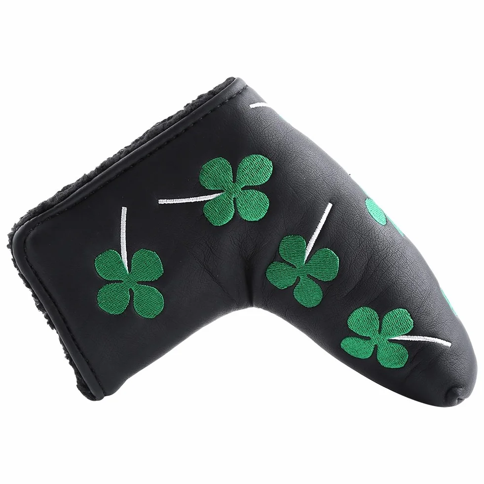 Nikou Putter Cover skórzany magnetyczny putter nakrycie głowy cztery liście golfa pokrowiec do aktywności w golfa (czarny)