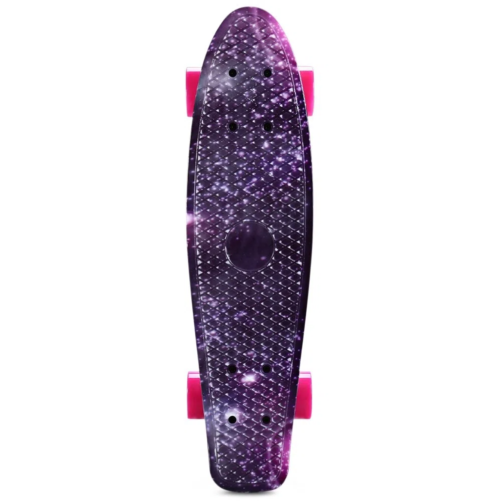 55 cm deskorolka fioletowy gwiaździste niebo wzór retro longboard mini Cruiser kompletny fioletowe koła PU