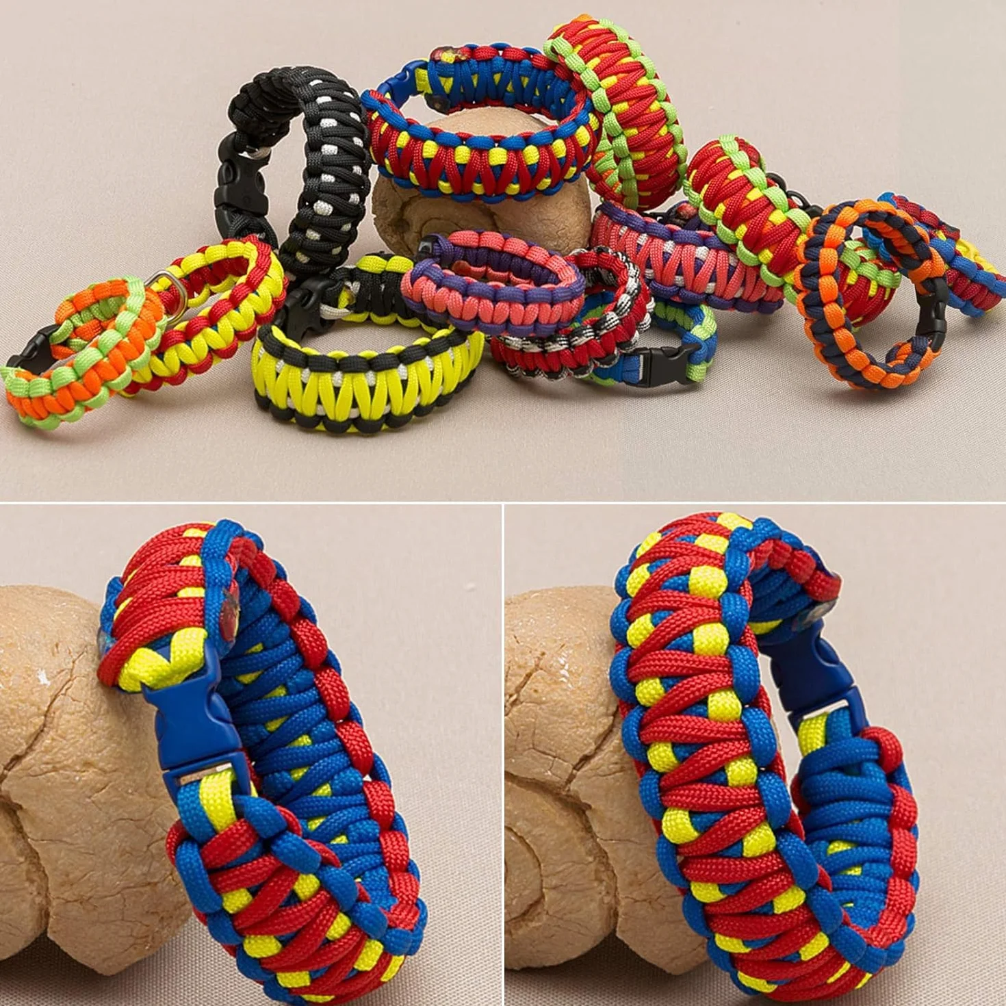 Wandefol 12 kolorów, linka Paracord 550, wielofunkcyjny zestaw linek paracord, z 24 klamrami, do majsterkowania, survivalu, biwakowania, dla wszystkich grup wiekowych, 12 kolorów