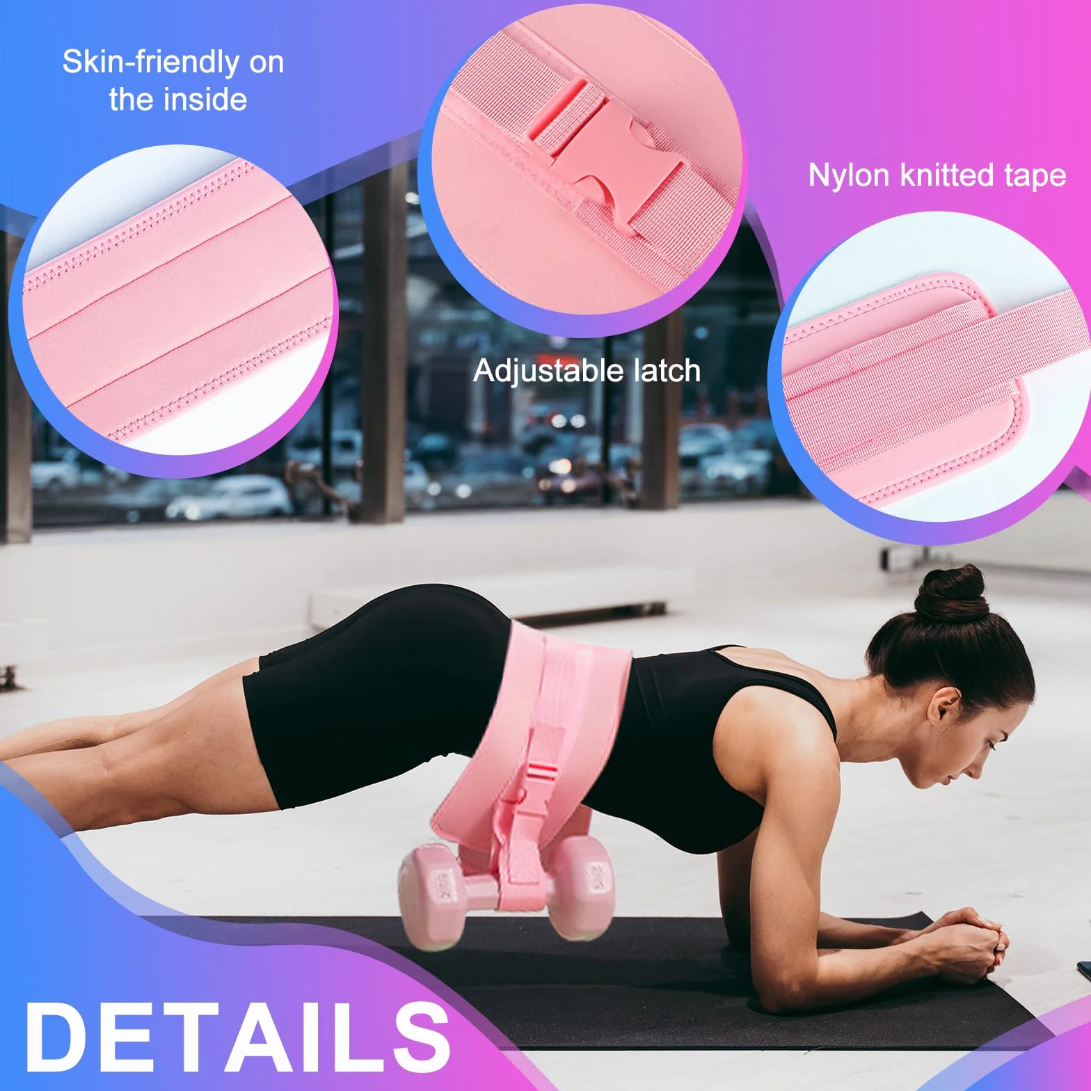 Pas do hip thrust, pas biodrowy do hantli, pas obciążeniowy do dodatkowego ciężaru, regulowany pas do ćwiczeń bioder, mostek pośladkowy, plank, pas obciążeniowy do krótkich hantli i kettlebells