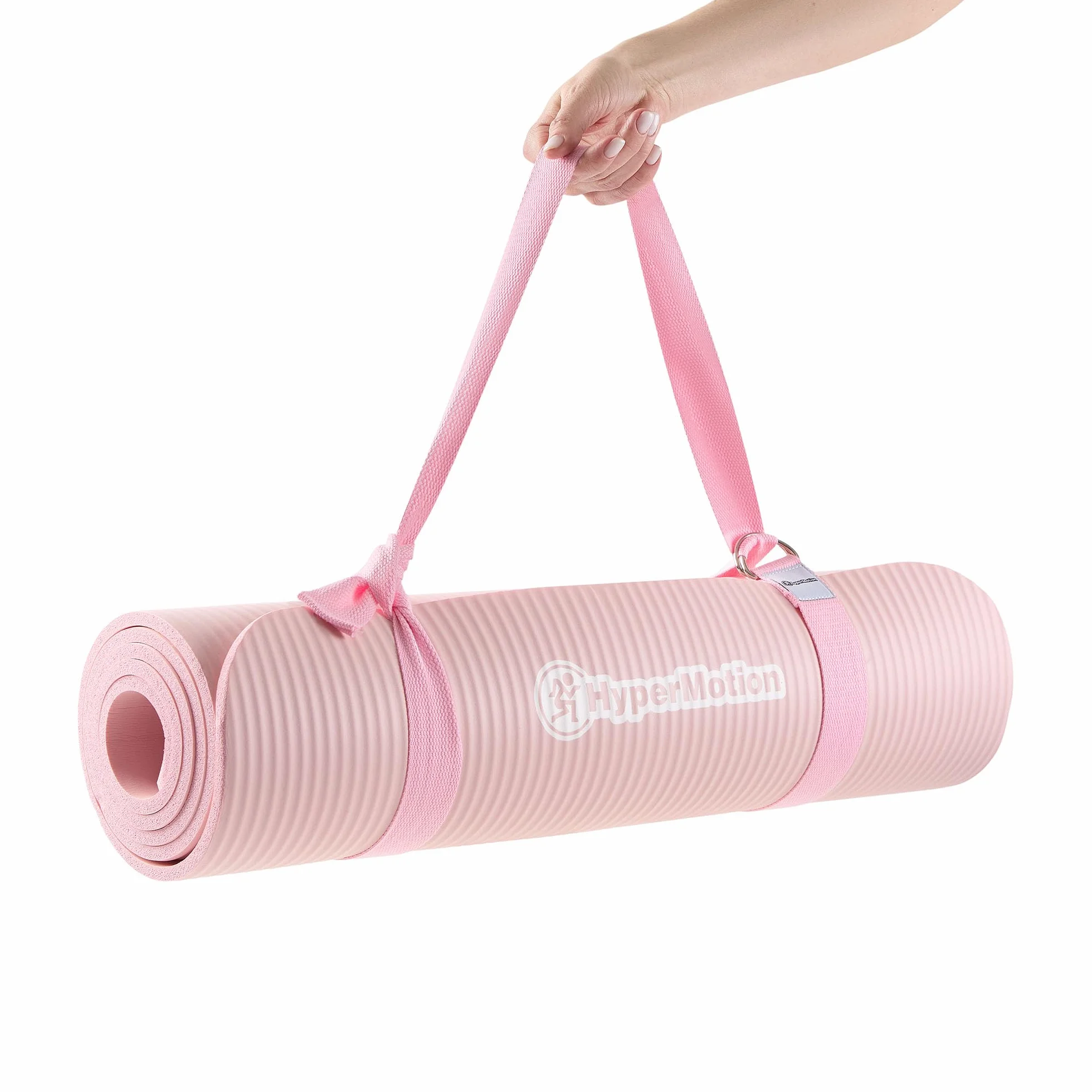 HyperMotion Mata do Ćwiczeń Fitness i Jogi NBR 183x61x0,8 cm Różowa, Antypoślizgowa, 8 mm, z Paskiem do Ćwiczeń i Przenoszenia, do Jogi, Pilatesu i Stretchingu