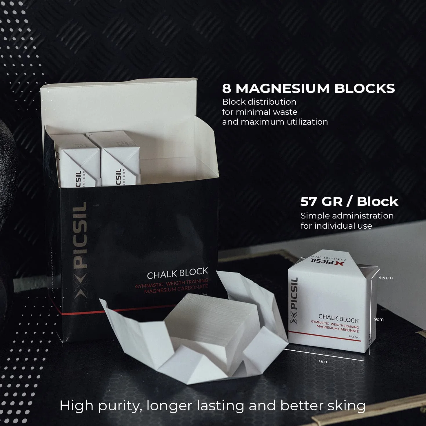 PICSIL Chalk Block, magnez w bloku lub w pyle do gimnastyki, wspinaczki, podnoszenia ciężarów, drążka do tańca, treningu krzyżowego, ręce wolne od potu, maksymalna przyczepność