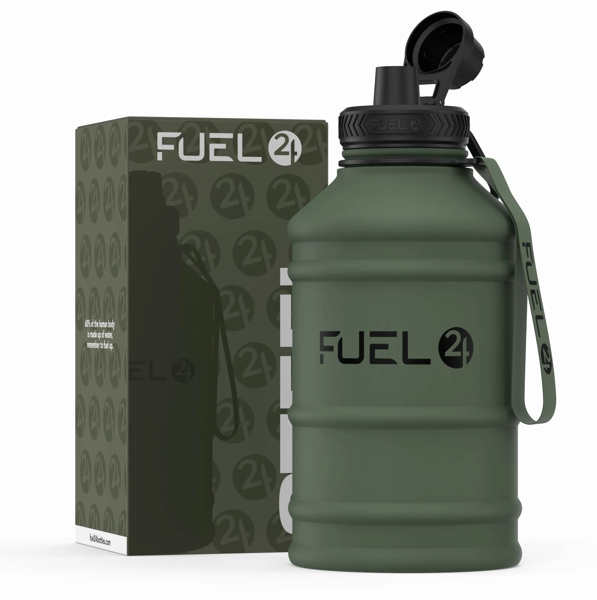 Fuel24 Dzbanek ze stali nierdzewnej, butelka na wodę o pojemności 1,3 lub 2,2 l, bardzo mocna, bez BPA, szczelna, duża butelka sportowa na siłownię, 1,3 l, 2,2 l, metalowa butelka - opcje