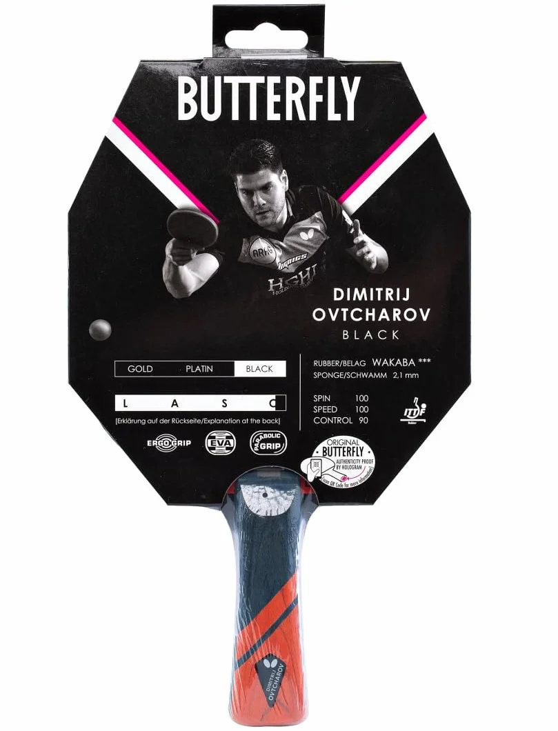 Butterfly Dimitrij Ovtcharov Black rakieta do tenisa stołowego, EVA, ITTF Wakaba gąbka 2,1 mm