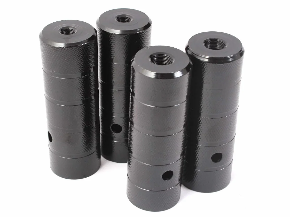 KHEbikes BMX Axle Pegs podnóżki 2 x 10 mm 3/8" cala i 2 x 14 mm gwint czarny, 4 sztuki